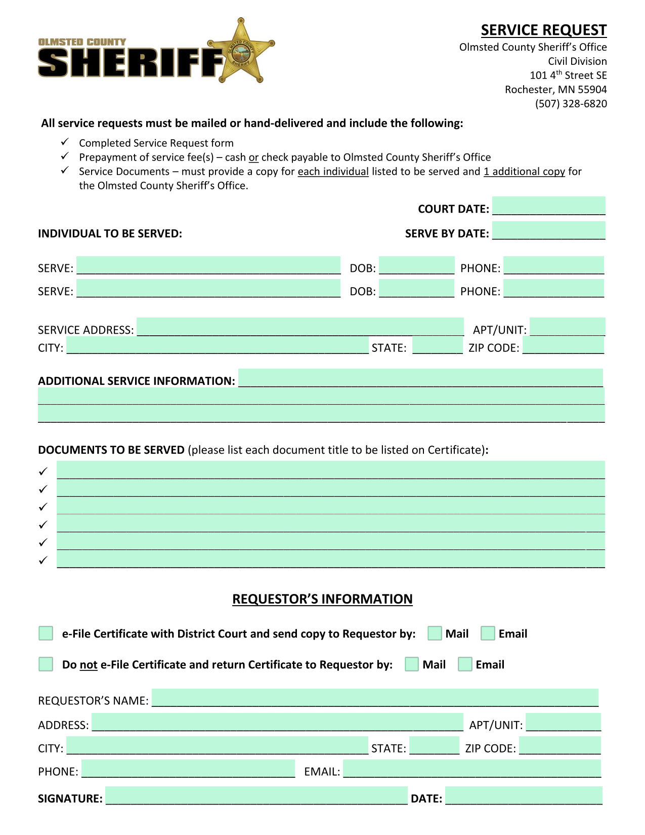 Service Request screenshot