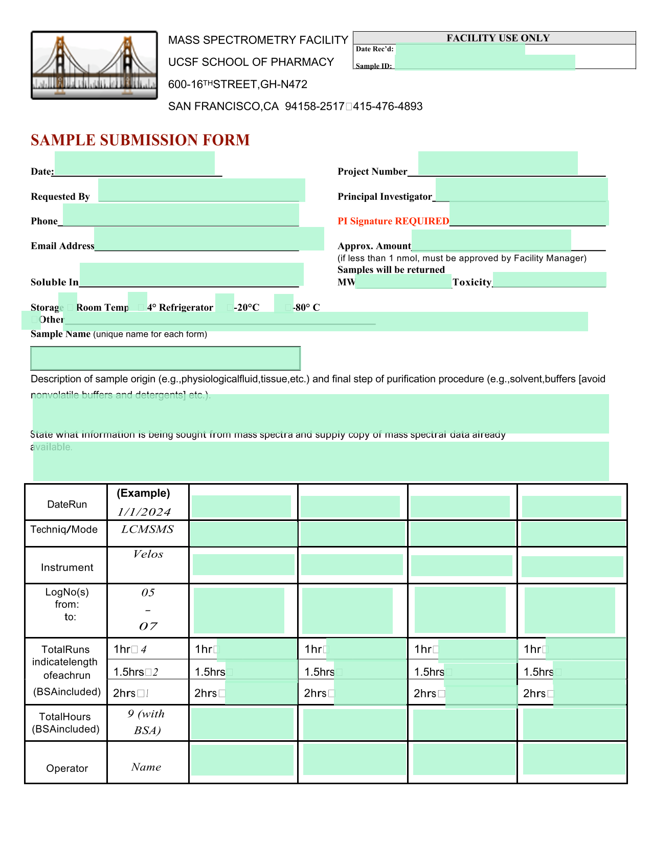 SAMPLE SUBMISSION FORM screenshot