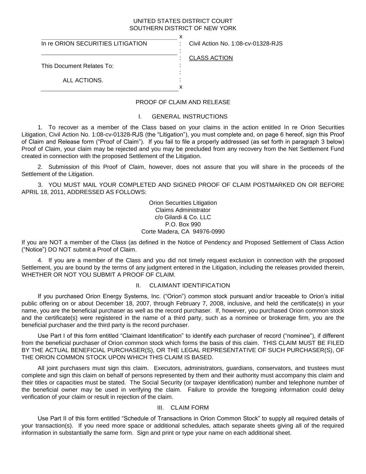 Proof Of Claim And Release screenshot