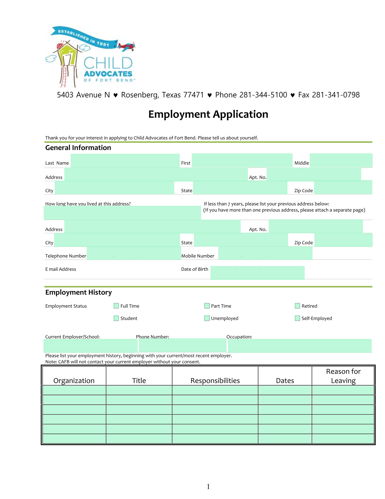 Employment Application screenshot