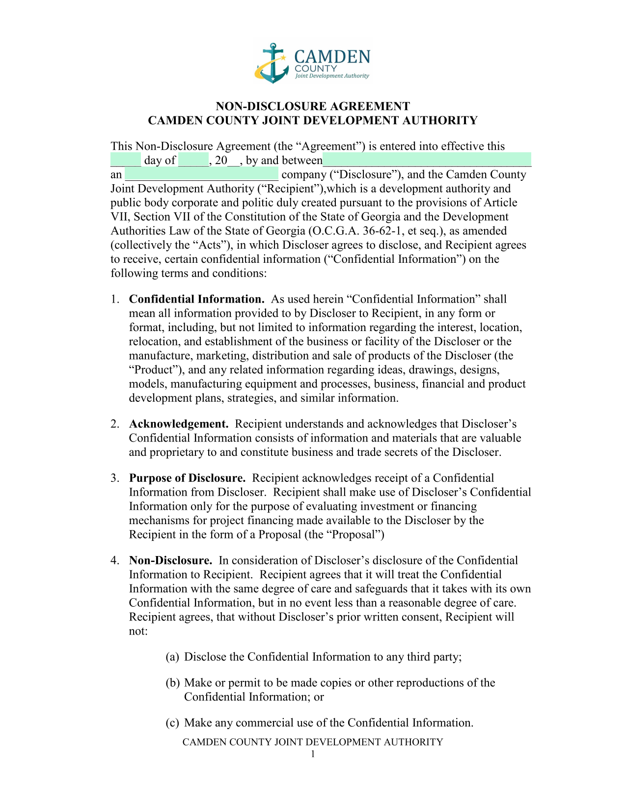 Non Disclosure Agreement screenshot