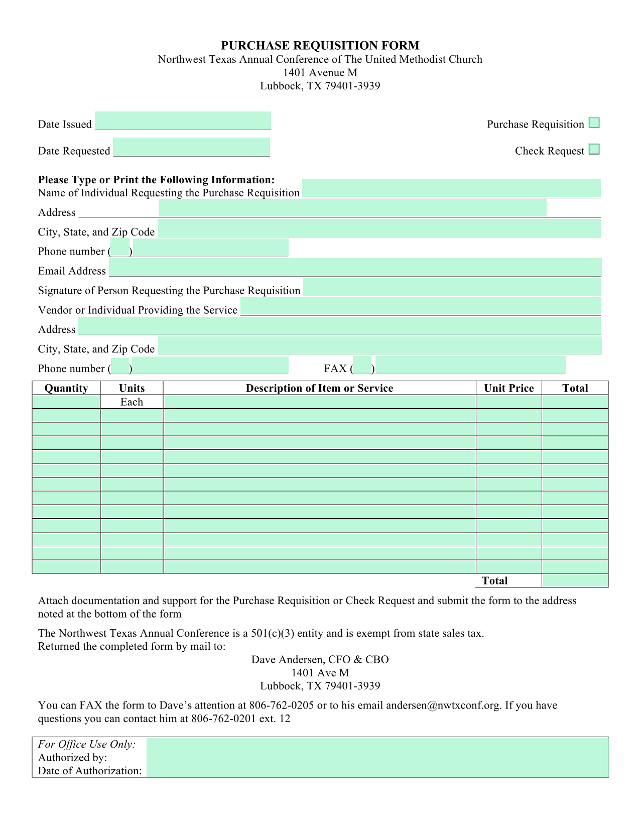 Purchase Requisition Form screenshot