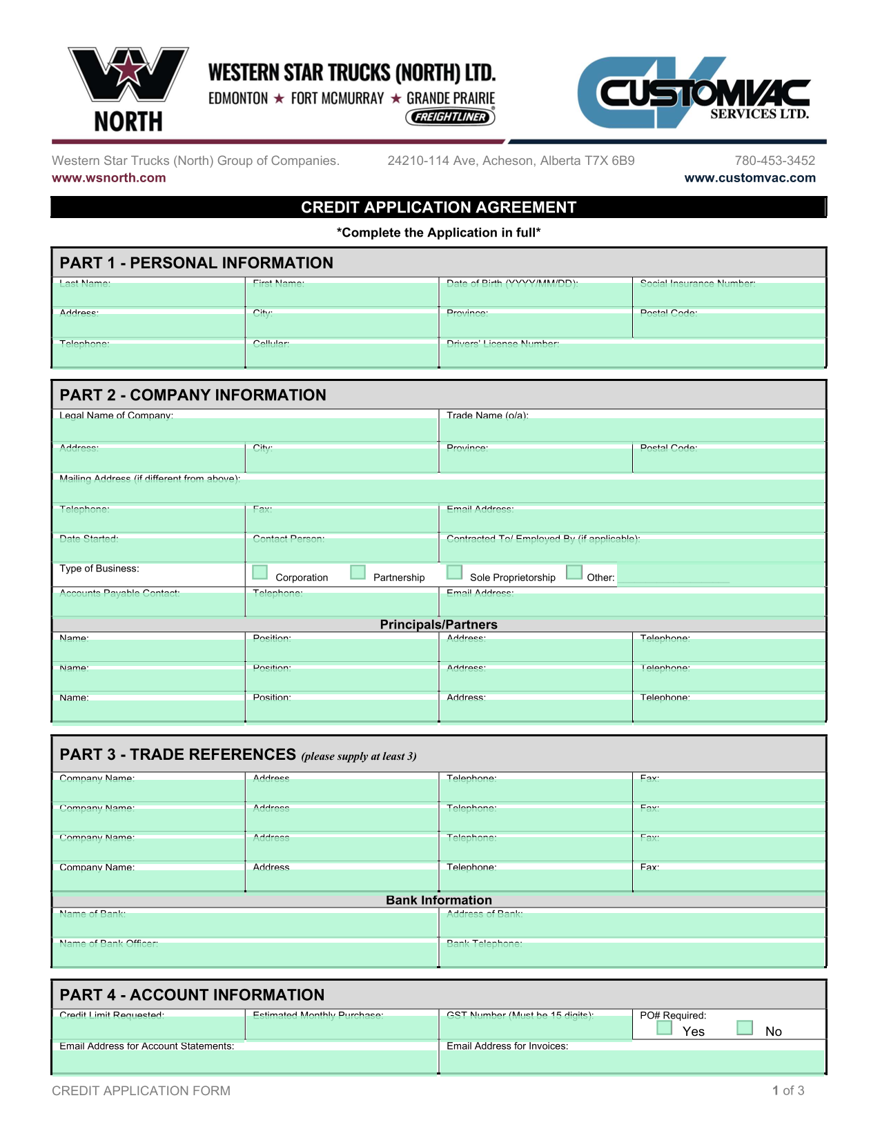 Credit Application Form screenshot
