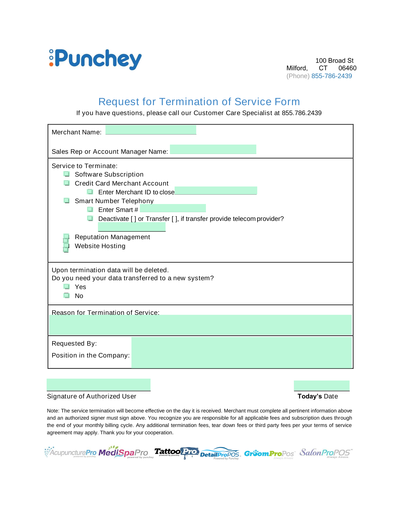 Request For Termination Of Service Form screenshot
