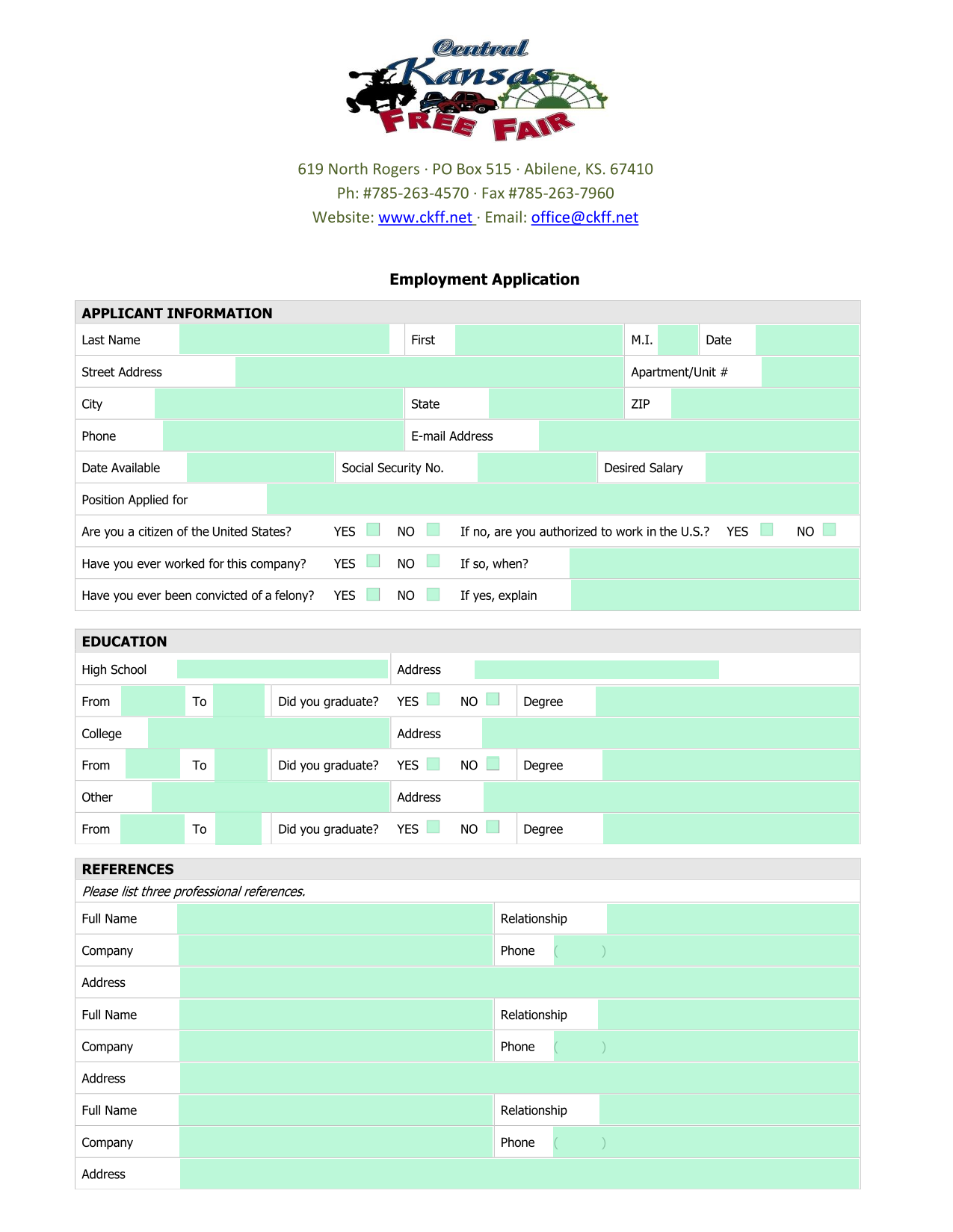 Employment Application screenshot