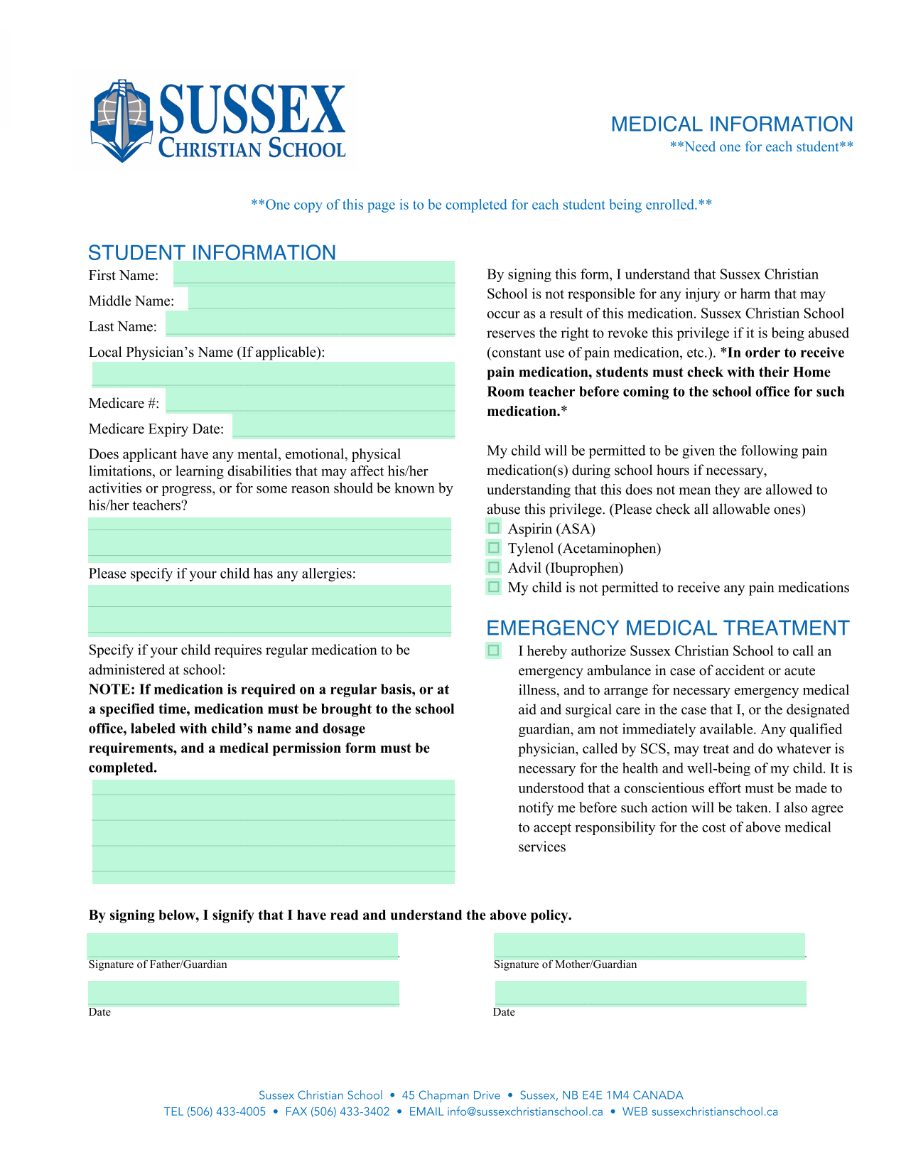 Medical Information Form screenshot