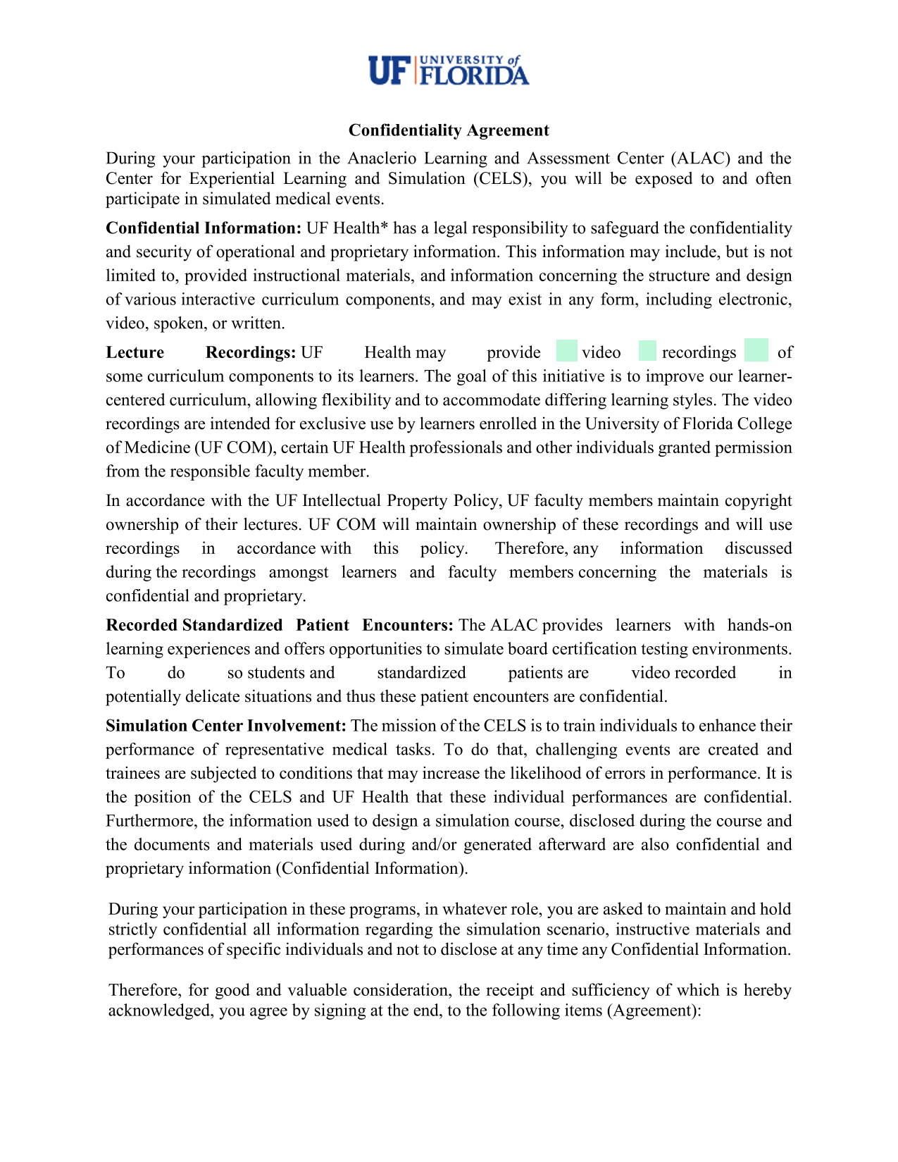 Confidentiality Agreement screenshot