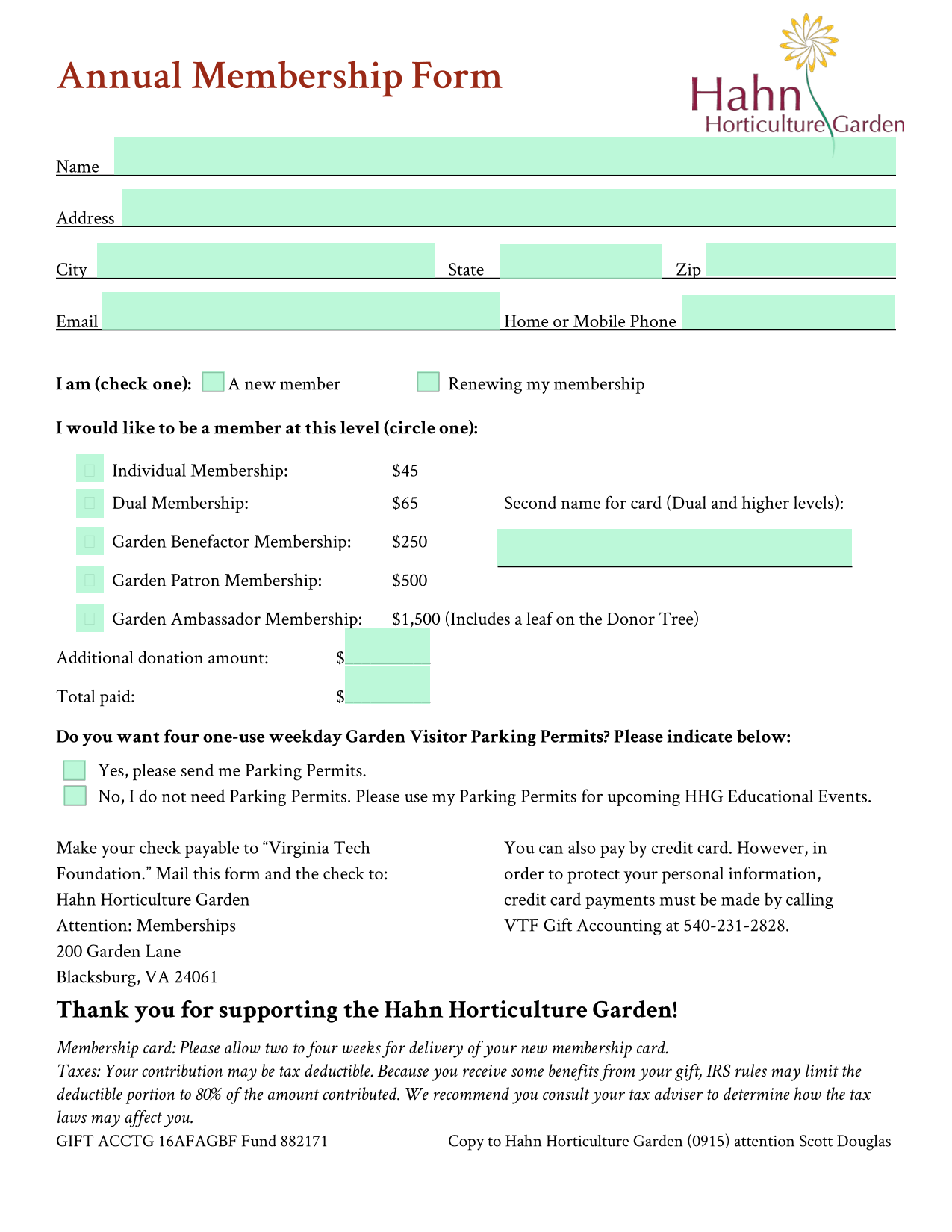 Annual Membership Form screenshot