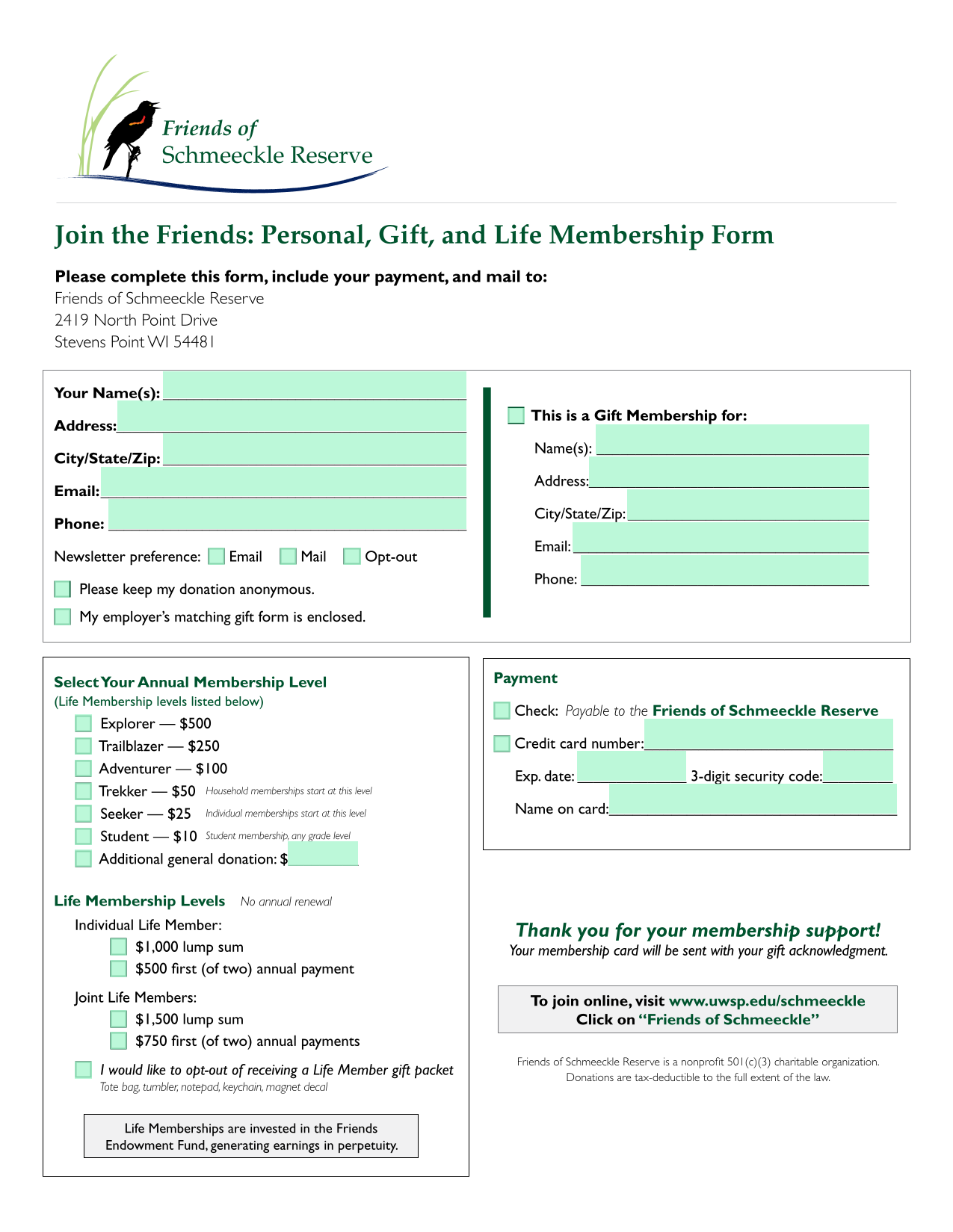 Join The Friends Personal, Gift, And Life Membership Form screenshot