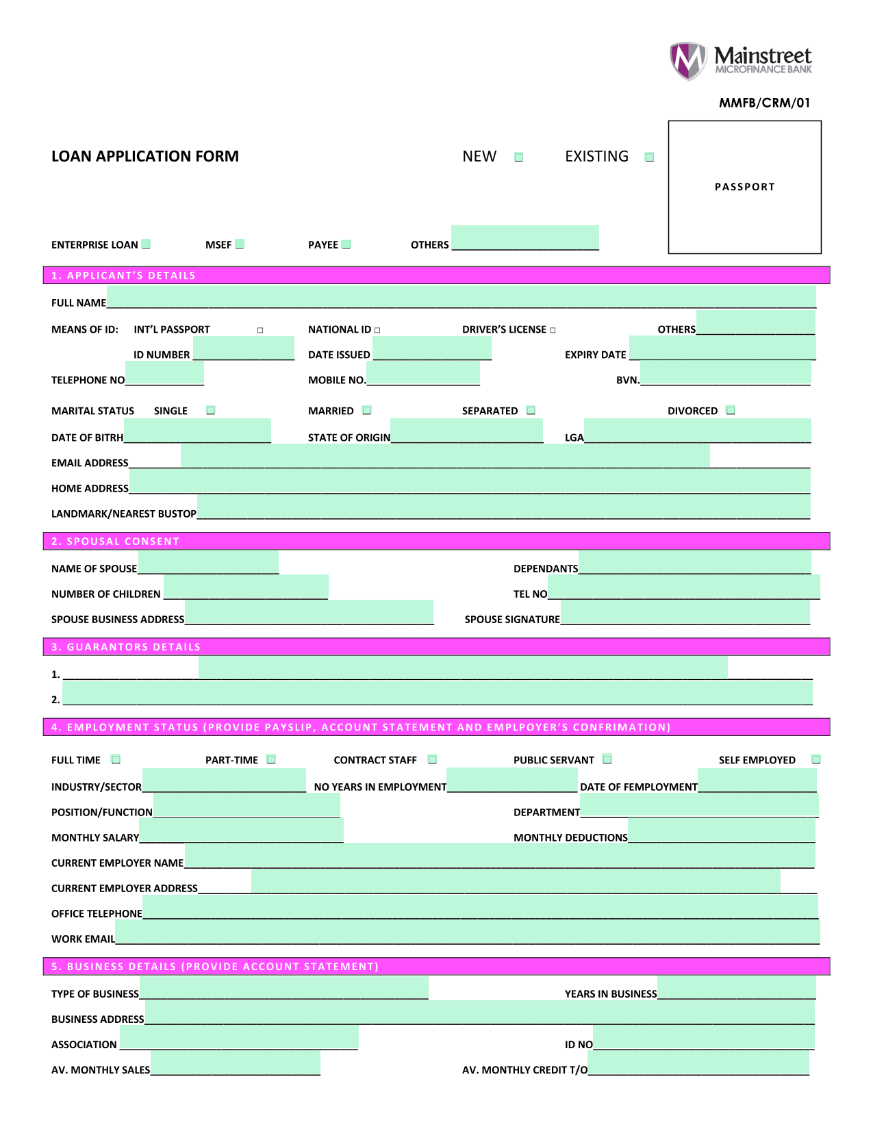 LOAN APPLICATION FORM screenshot