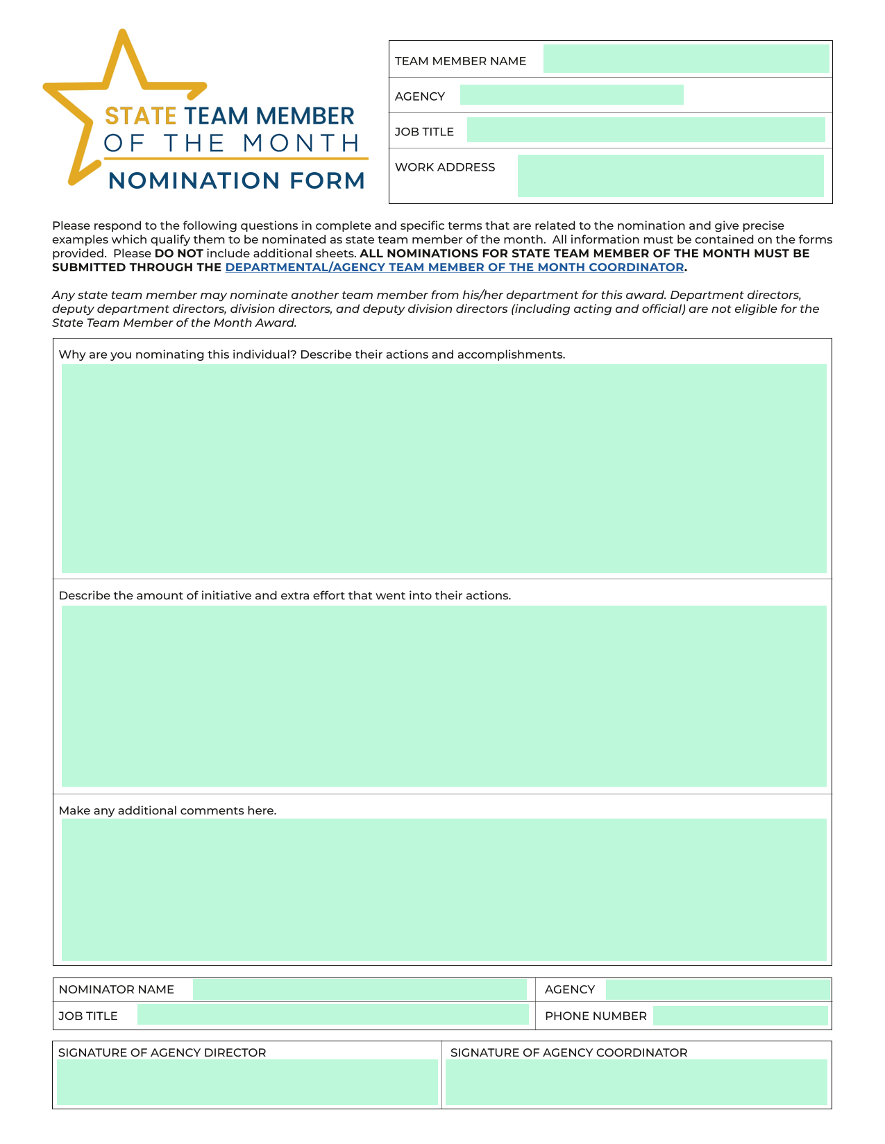 Nomination Form screenshot