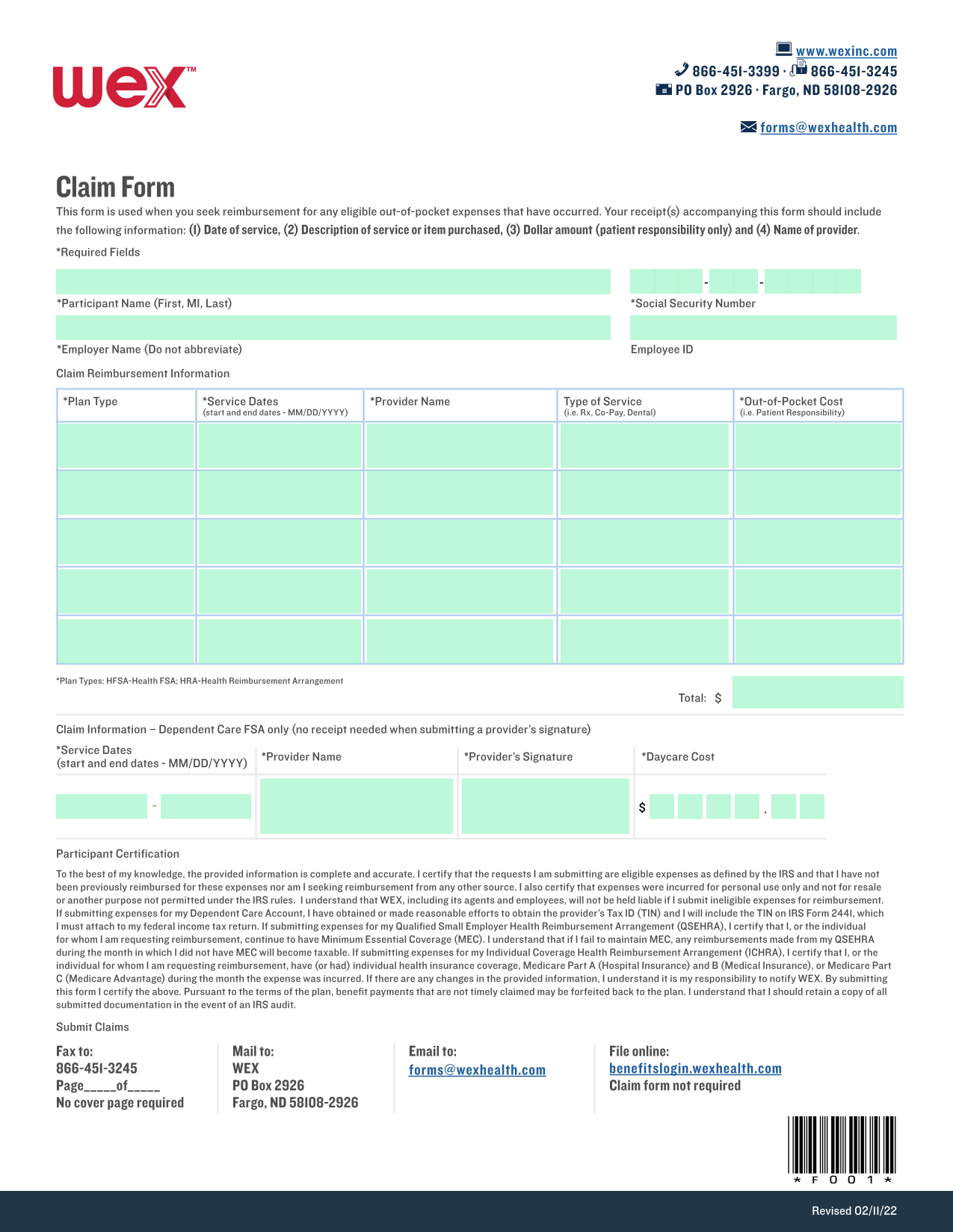 Claim Form screenshot