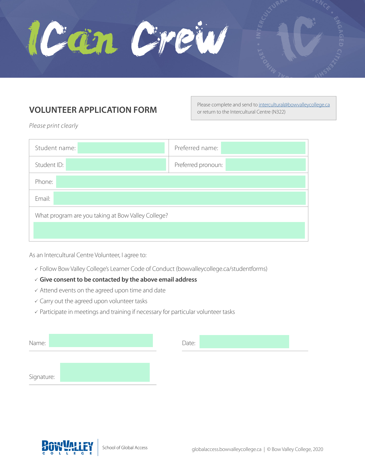 Volunteer Application Form screenshot