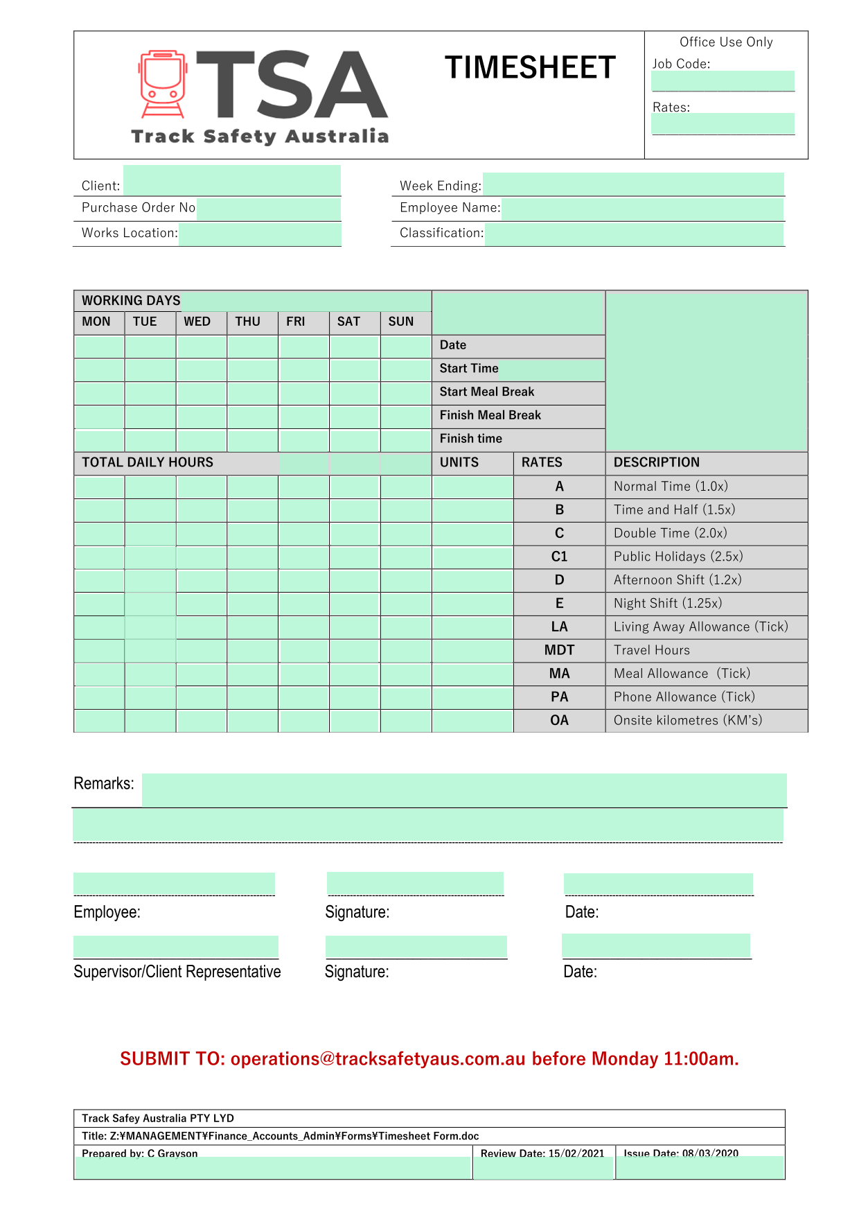 Timesheet screenshot