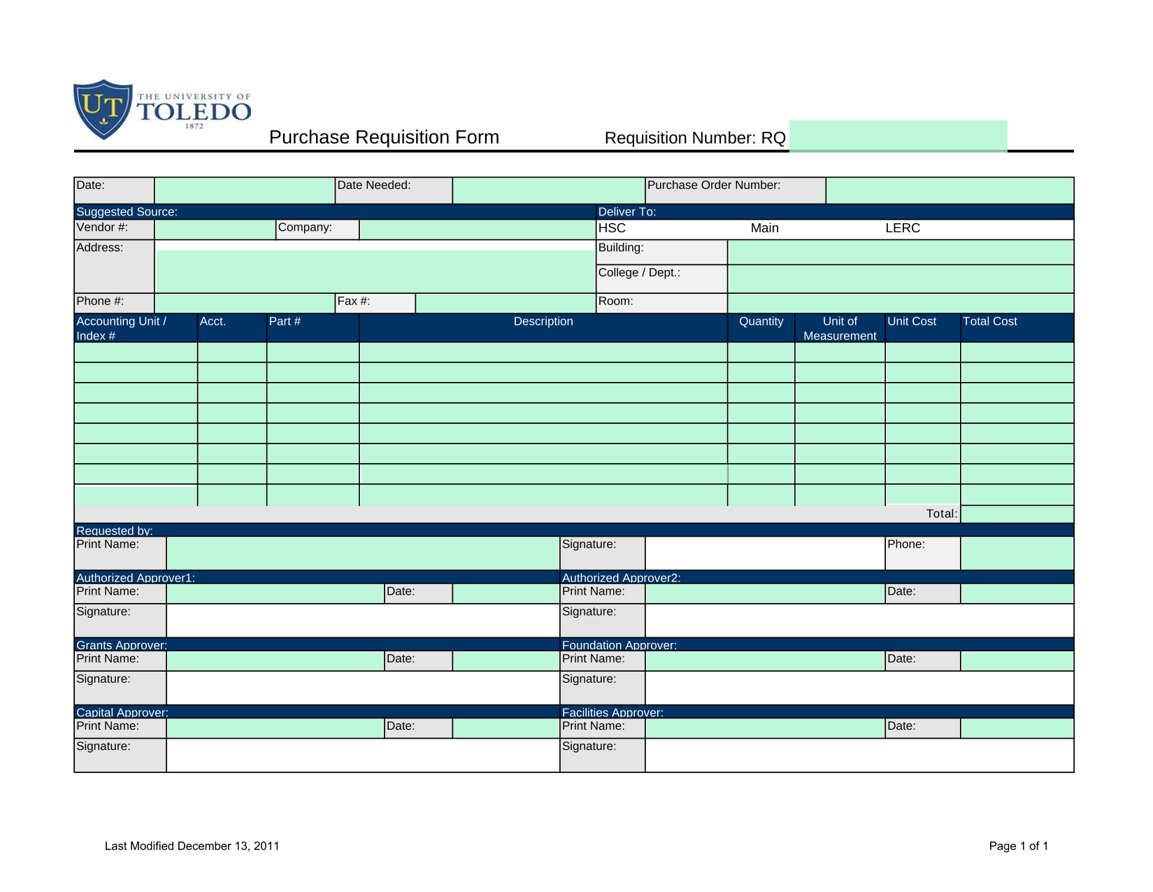 Purchase Requisition Form screenshot