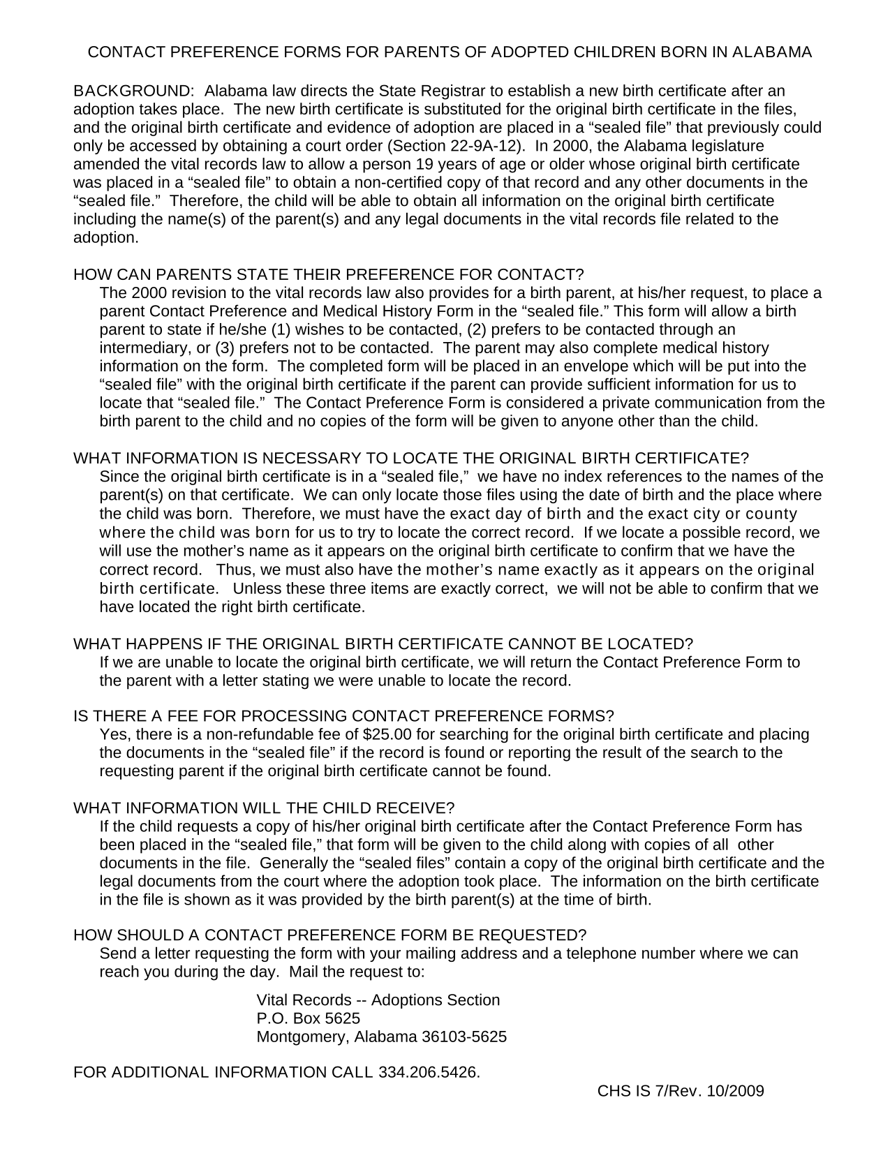 Contact Preference Forms For Parents Of Adopted Children Born In Alabama screenshot