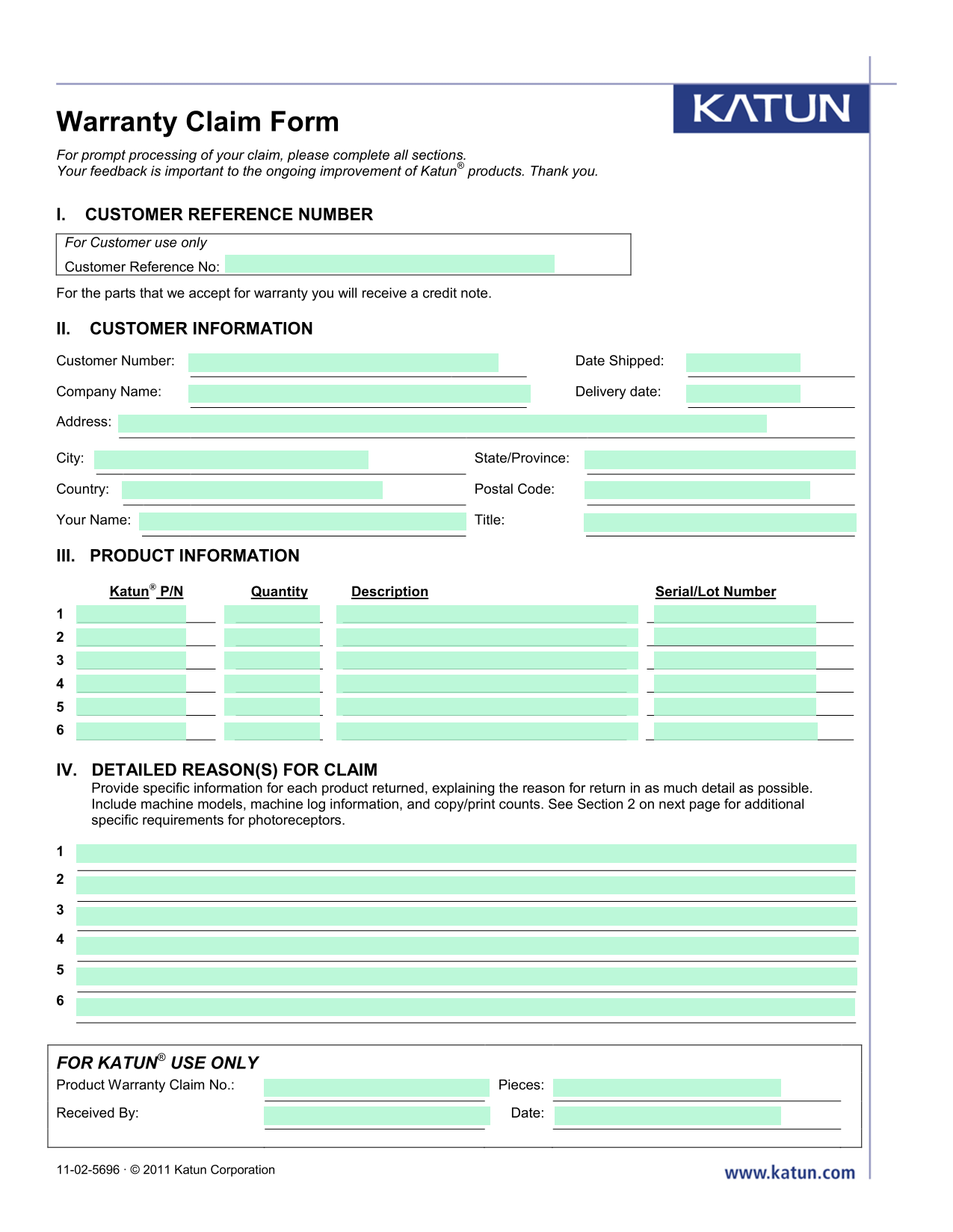 Warranty Claim Form screenshot