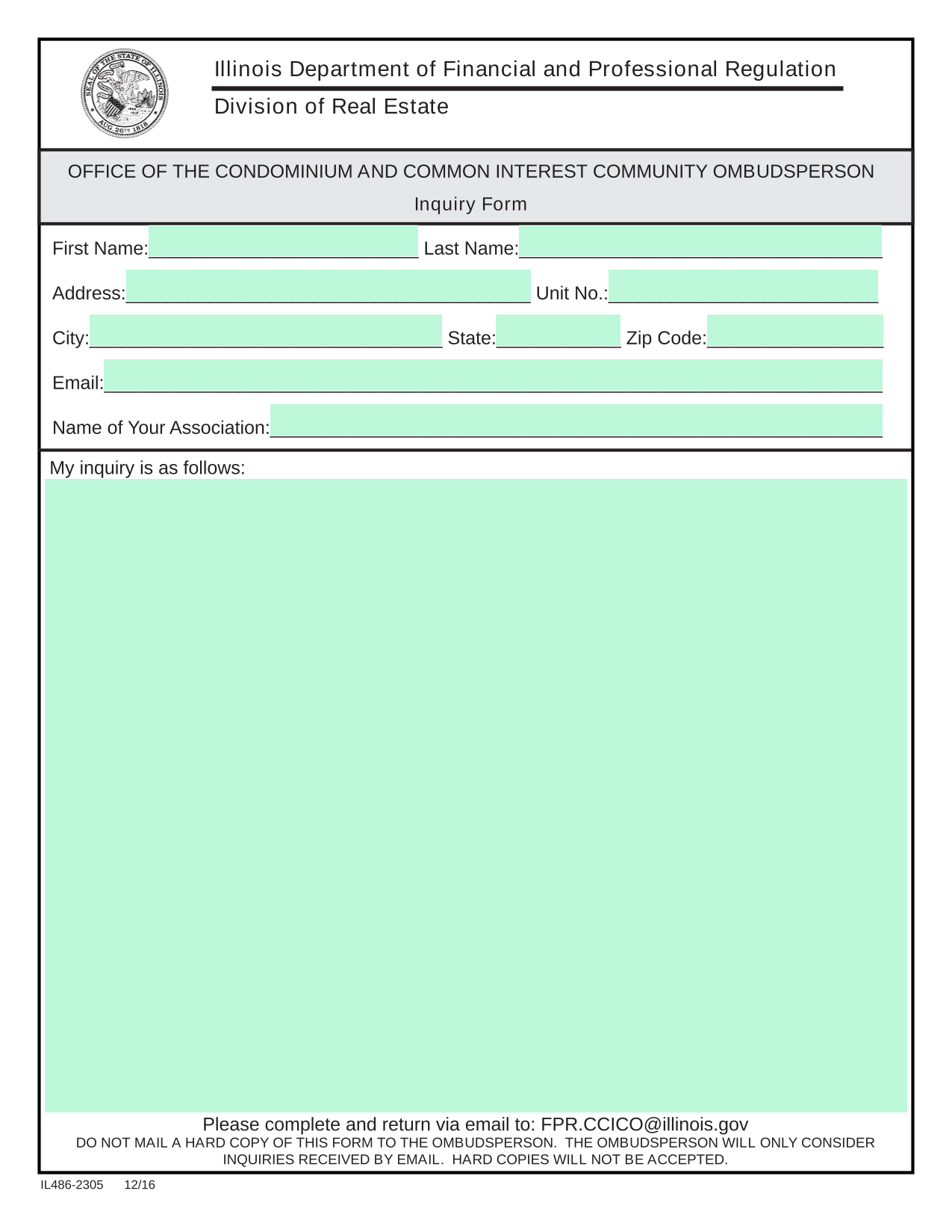 Inquiry Form screenshot