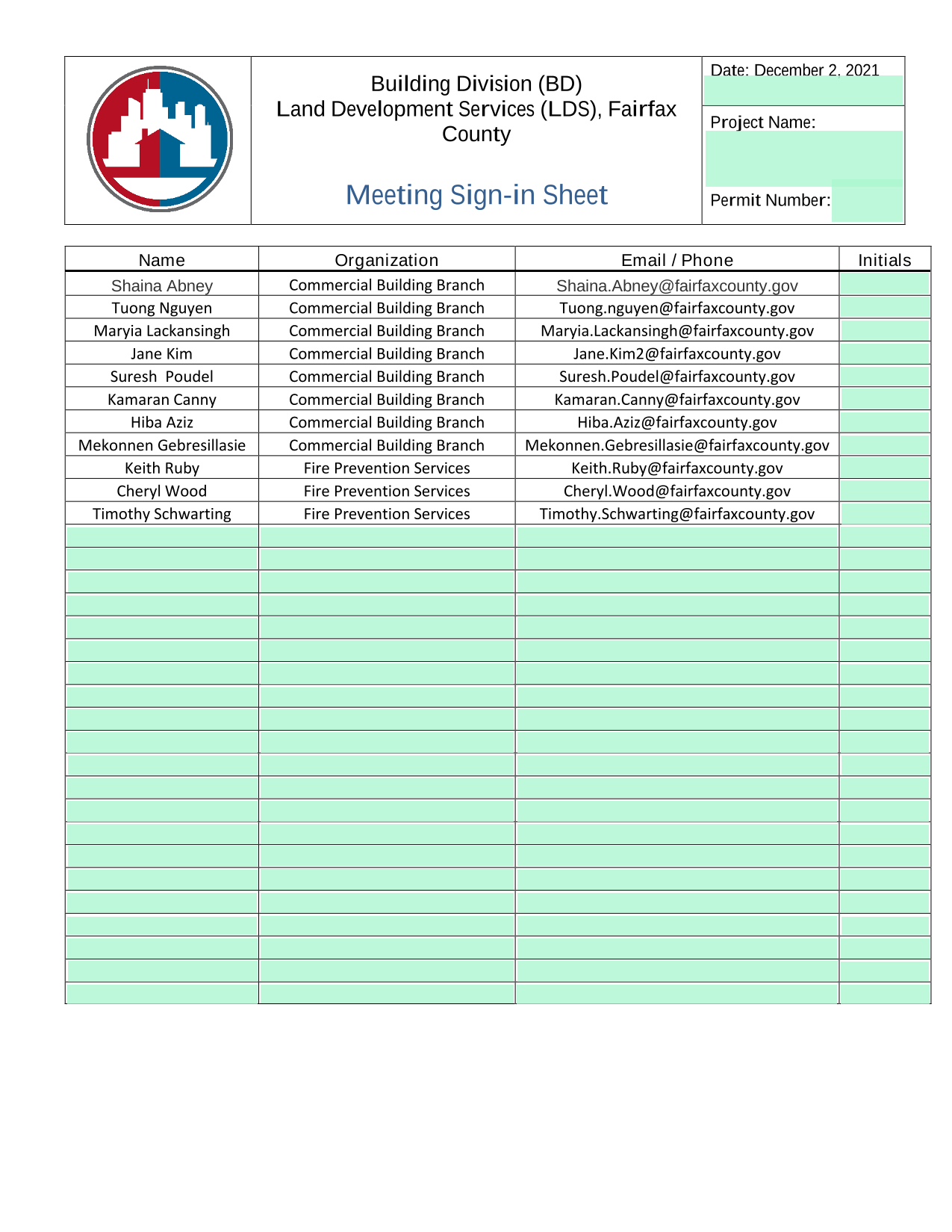 Meeting Sign In Sheet screenshot
