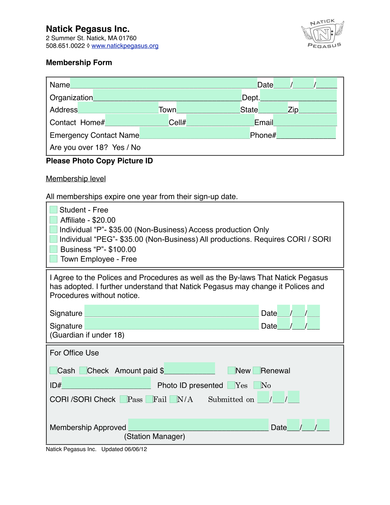 Membership Form screenshot