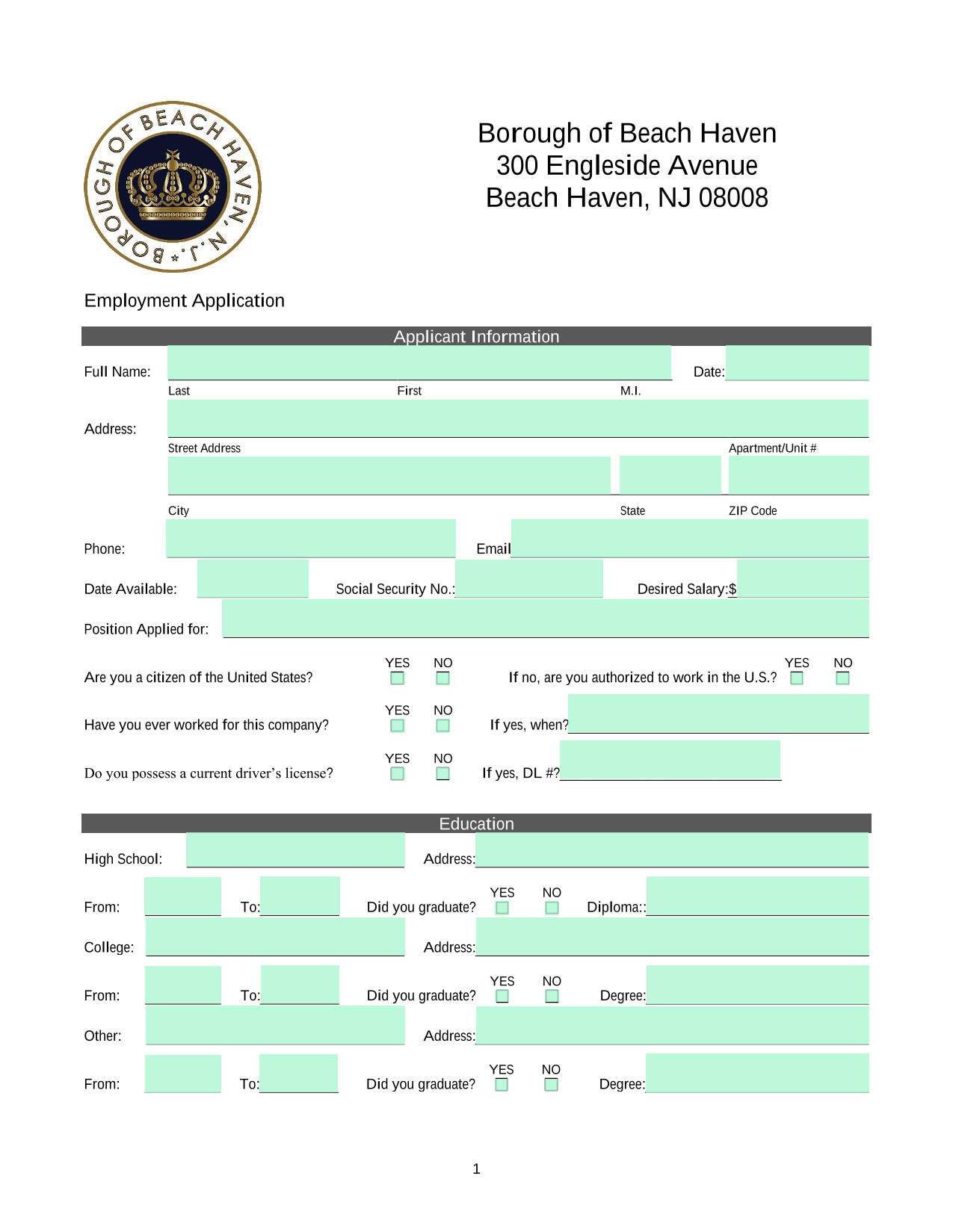 Employment Application screenshot