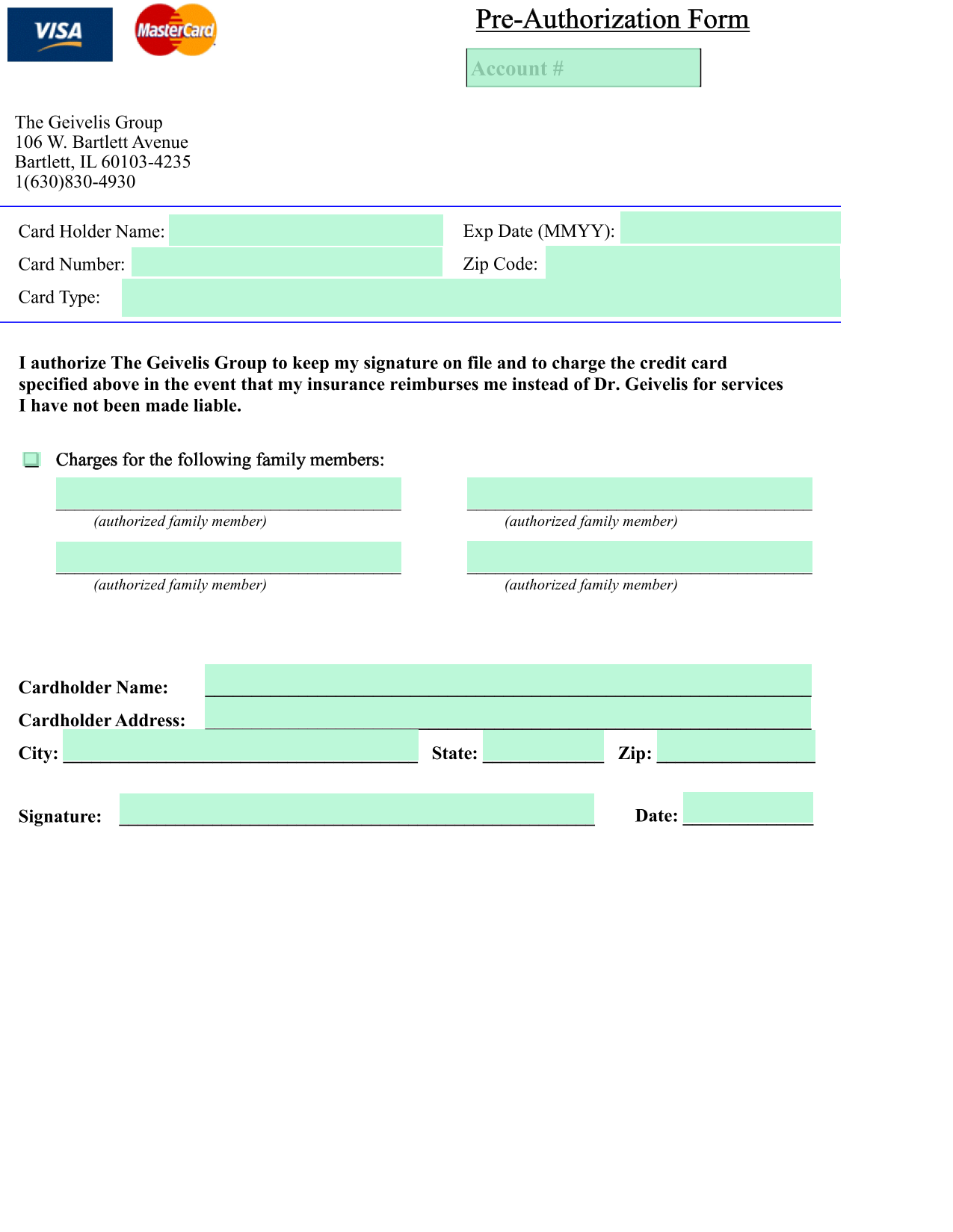 Pre Authorization Form screenshot