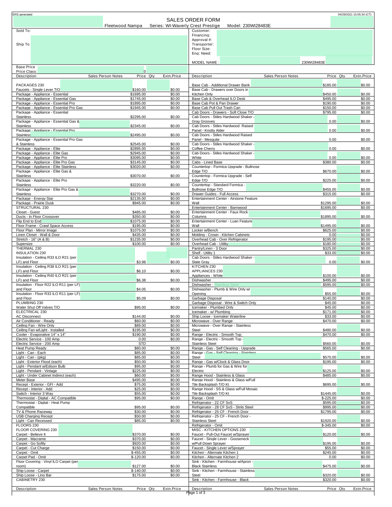 SALES ORDER FORM screenshot