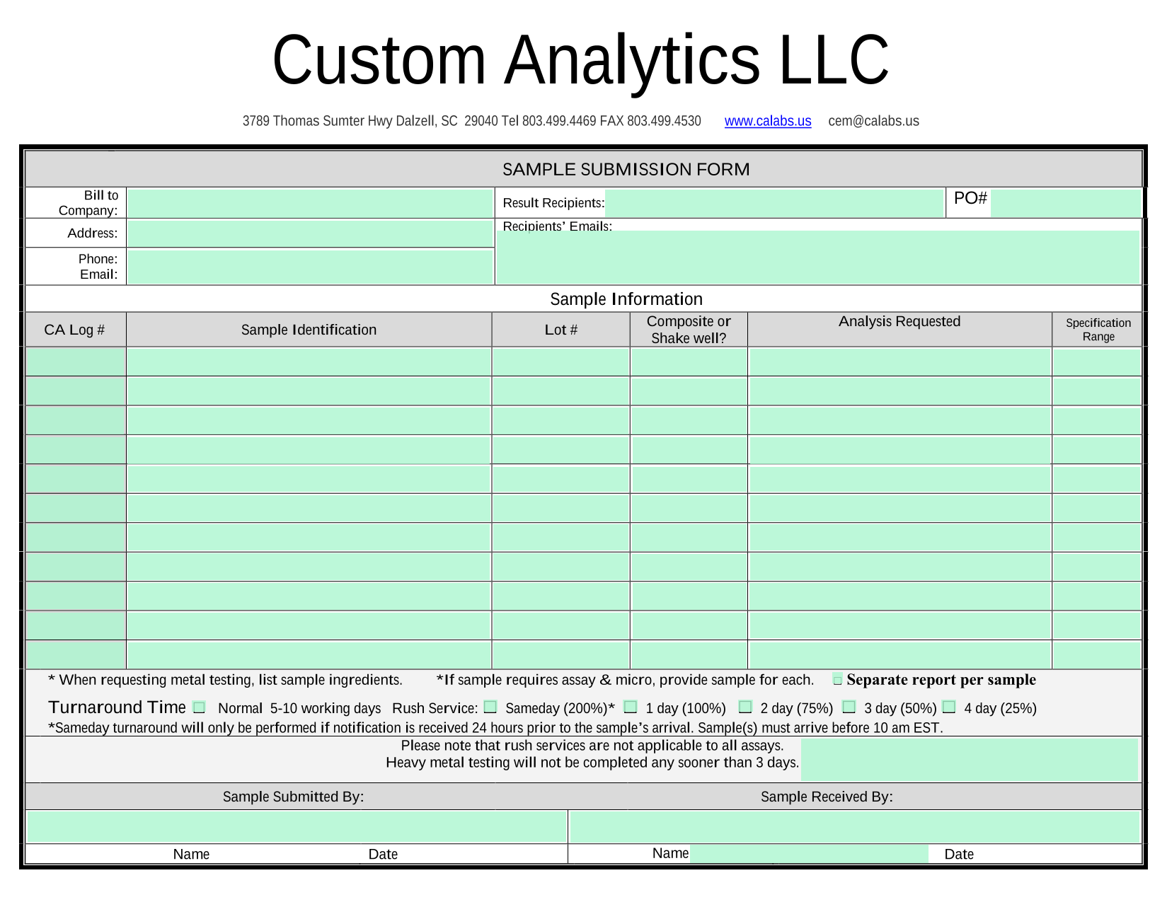 Sample Submission Form screenshot