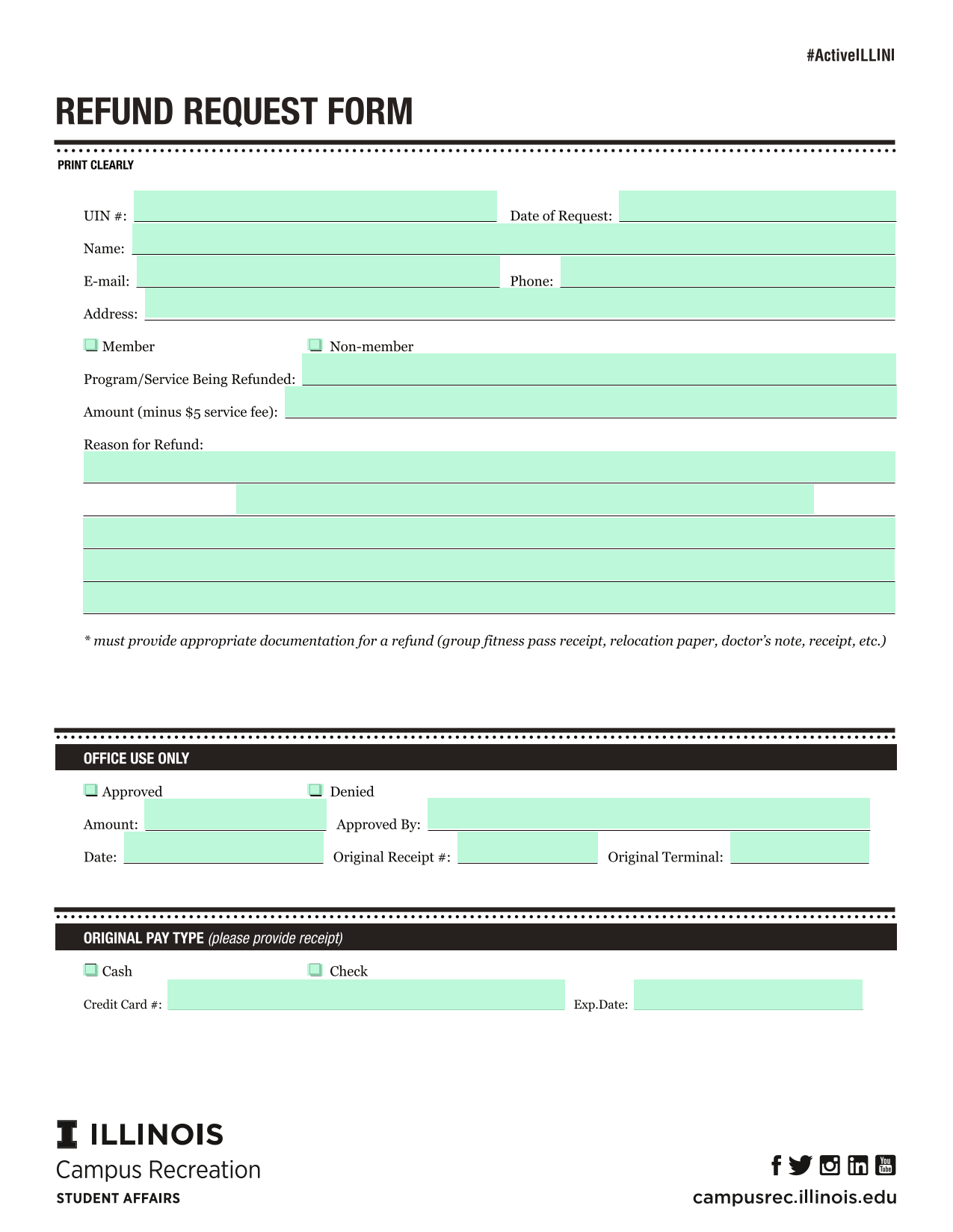 REFUND REQUEST FORM screenshot
