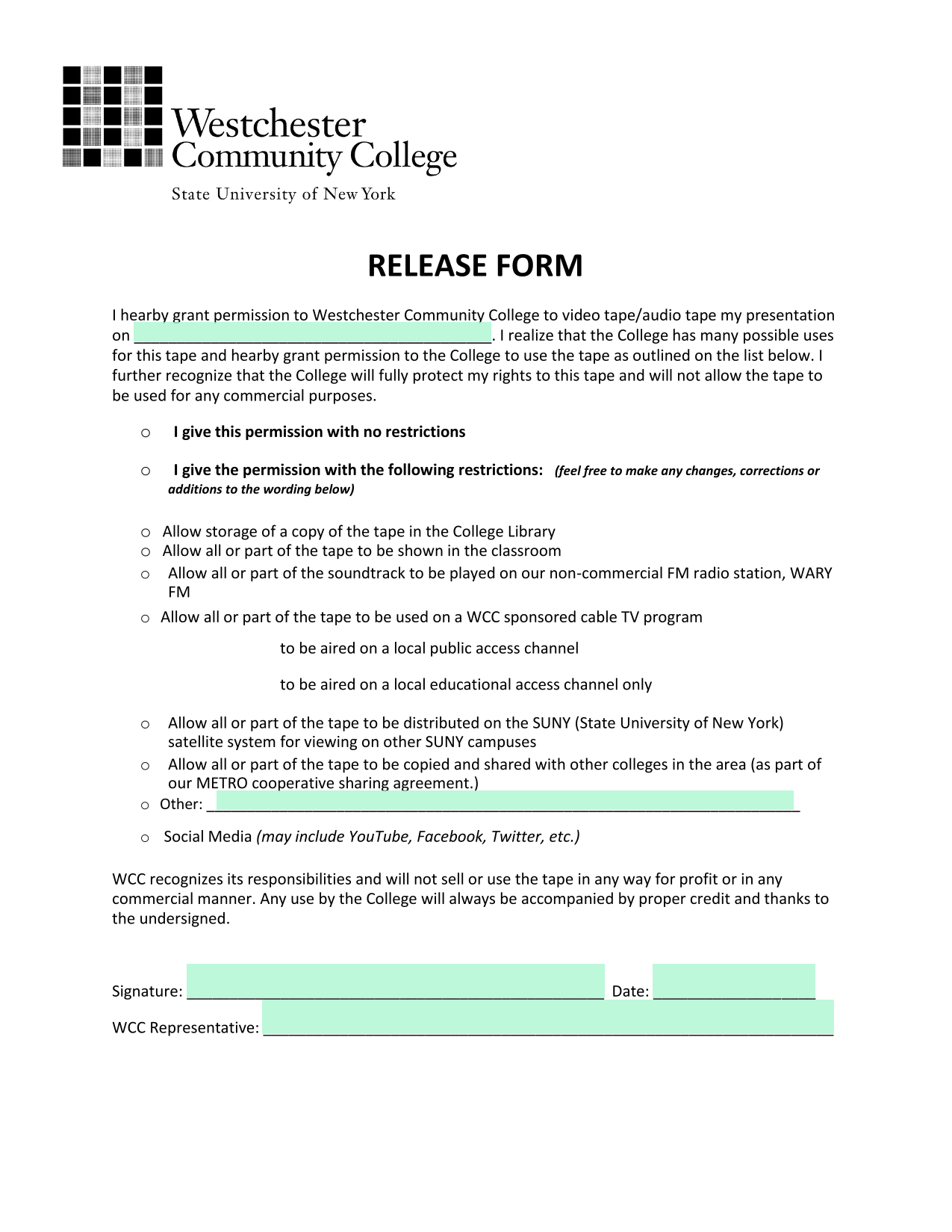 RELEASE FORM screenshot