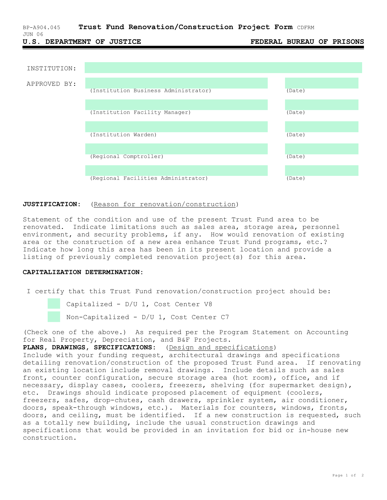 Trust Fund RenovationConstruction Project Form CDFRM screenshot