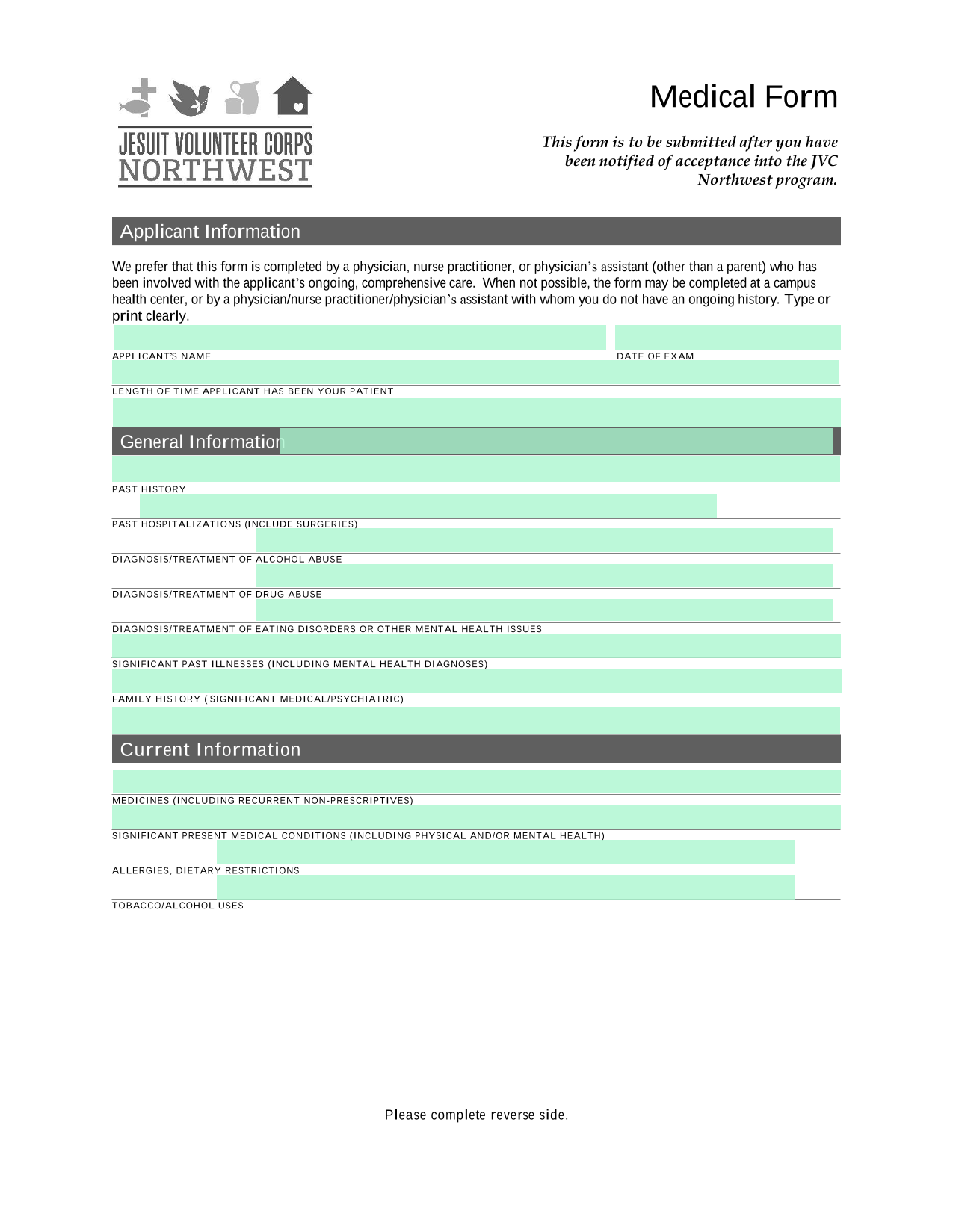Medical Form screenshot