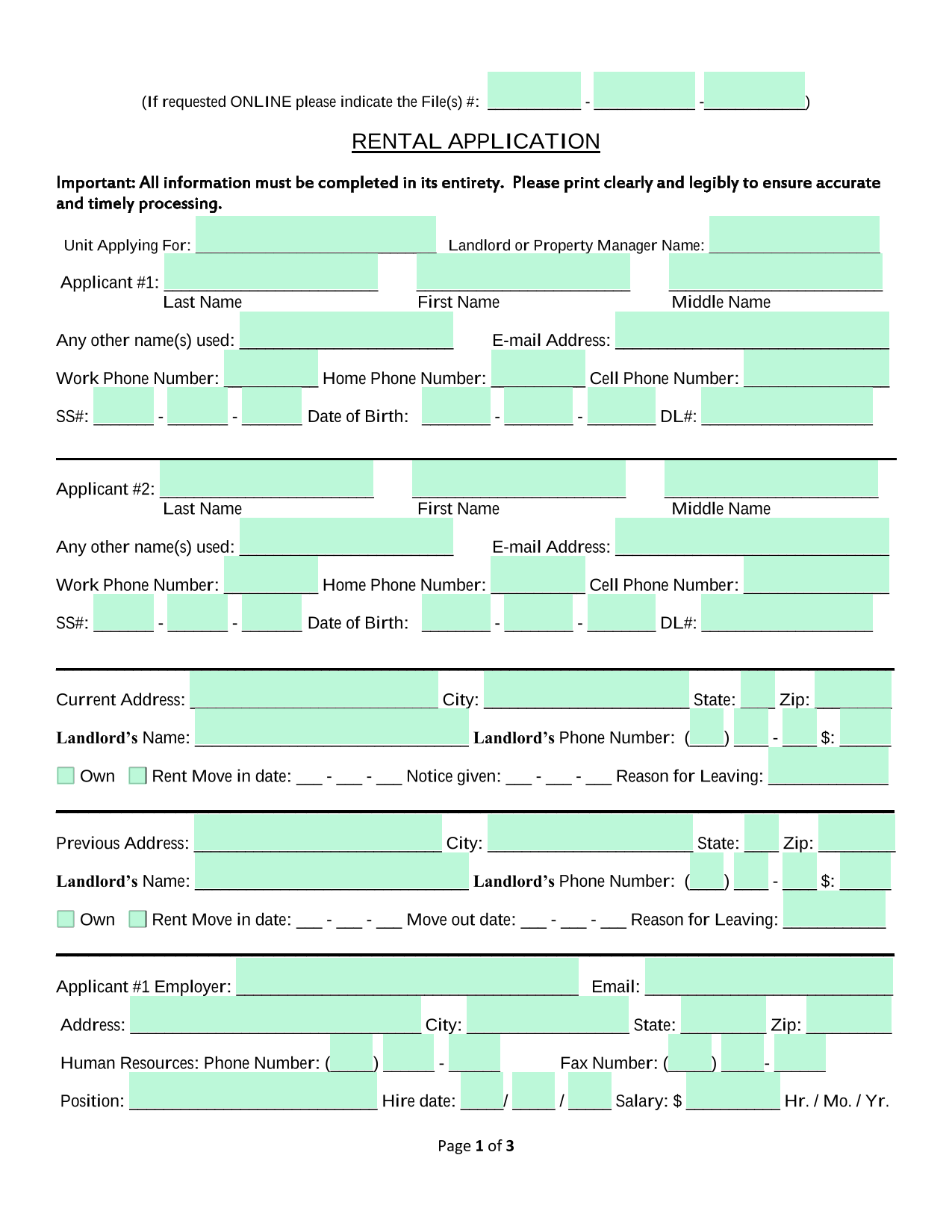 RENTAL APPLICATION screenshot