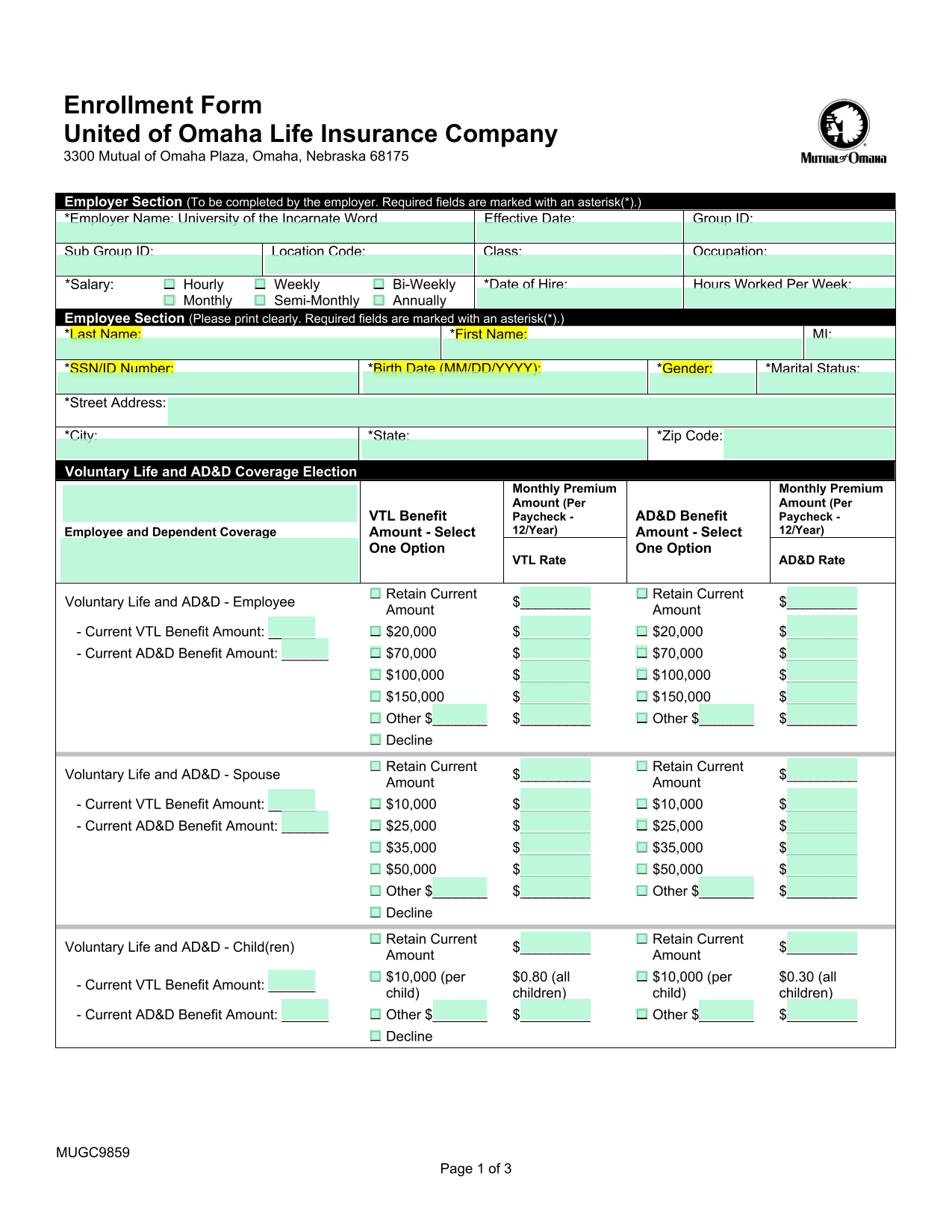 Enrollment Form screenshot