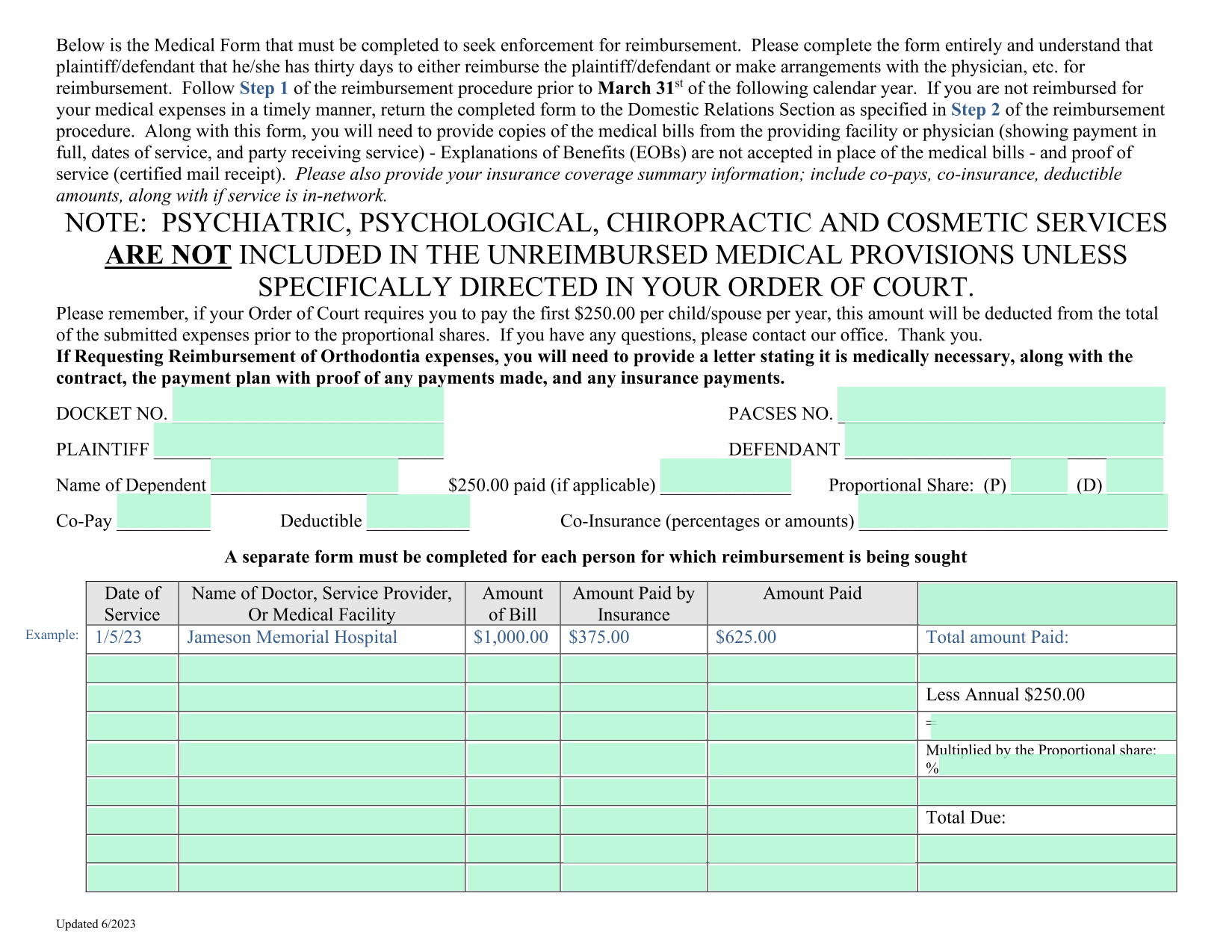 Medical Reimbursement Form screenshot