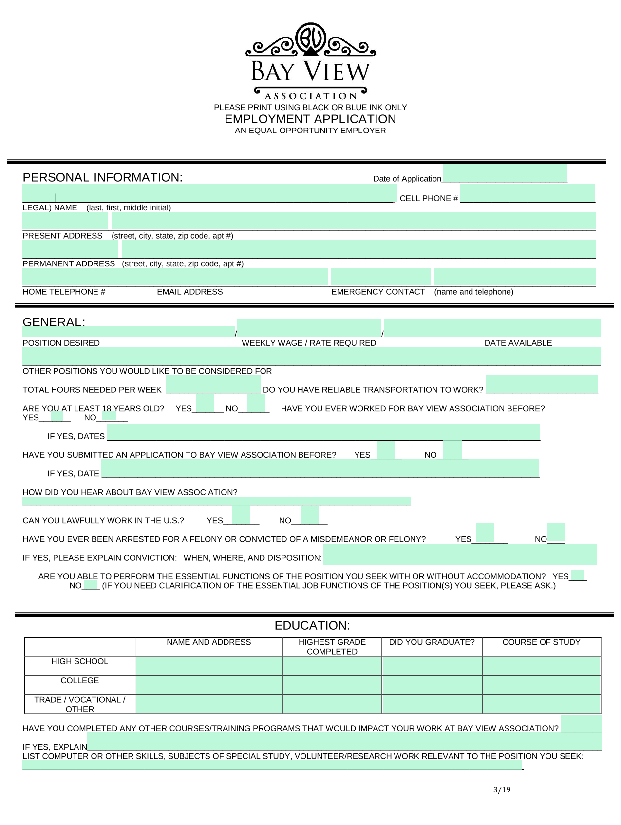 EMPLOYMENT APPLICATION screenshot