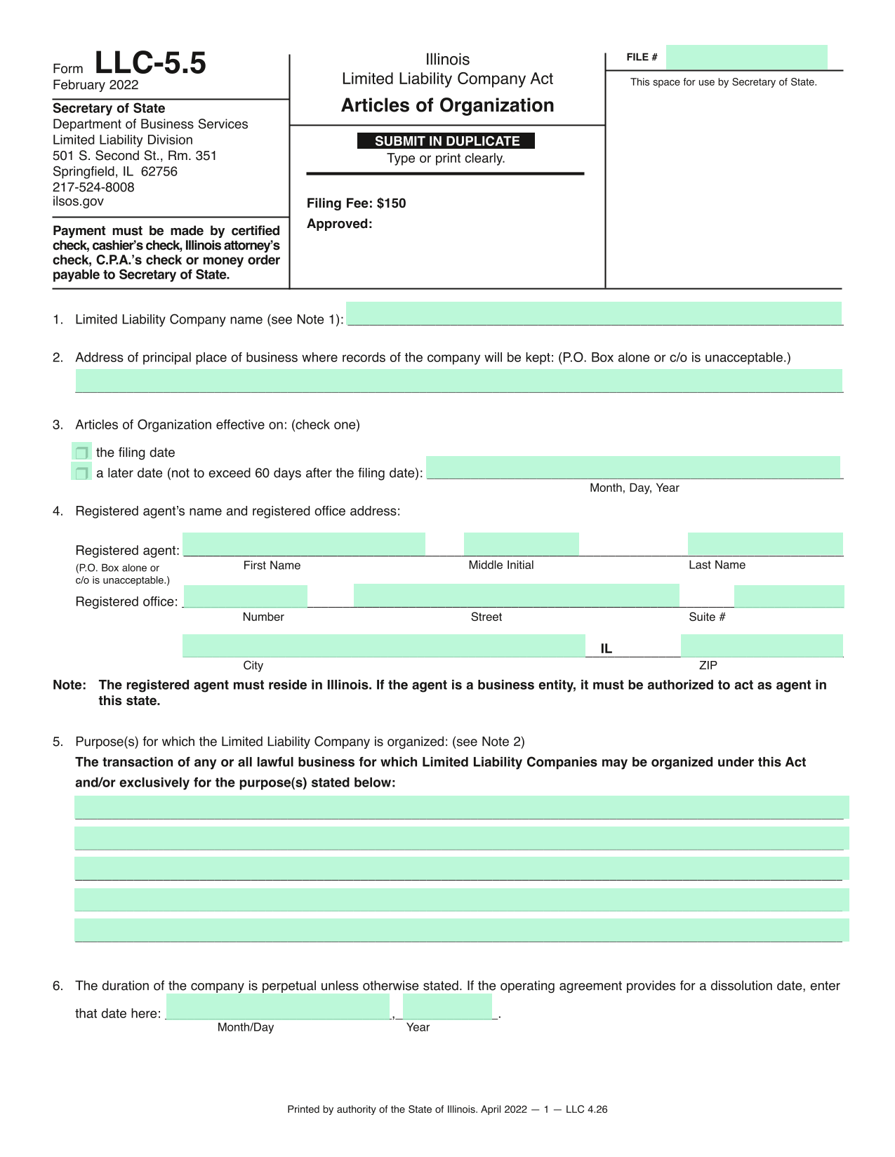Articles Of Organization screenshot