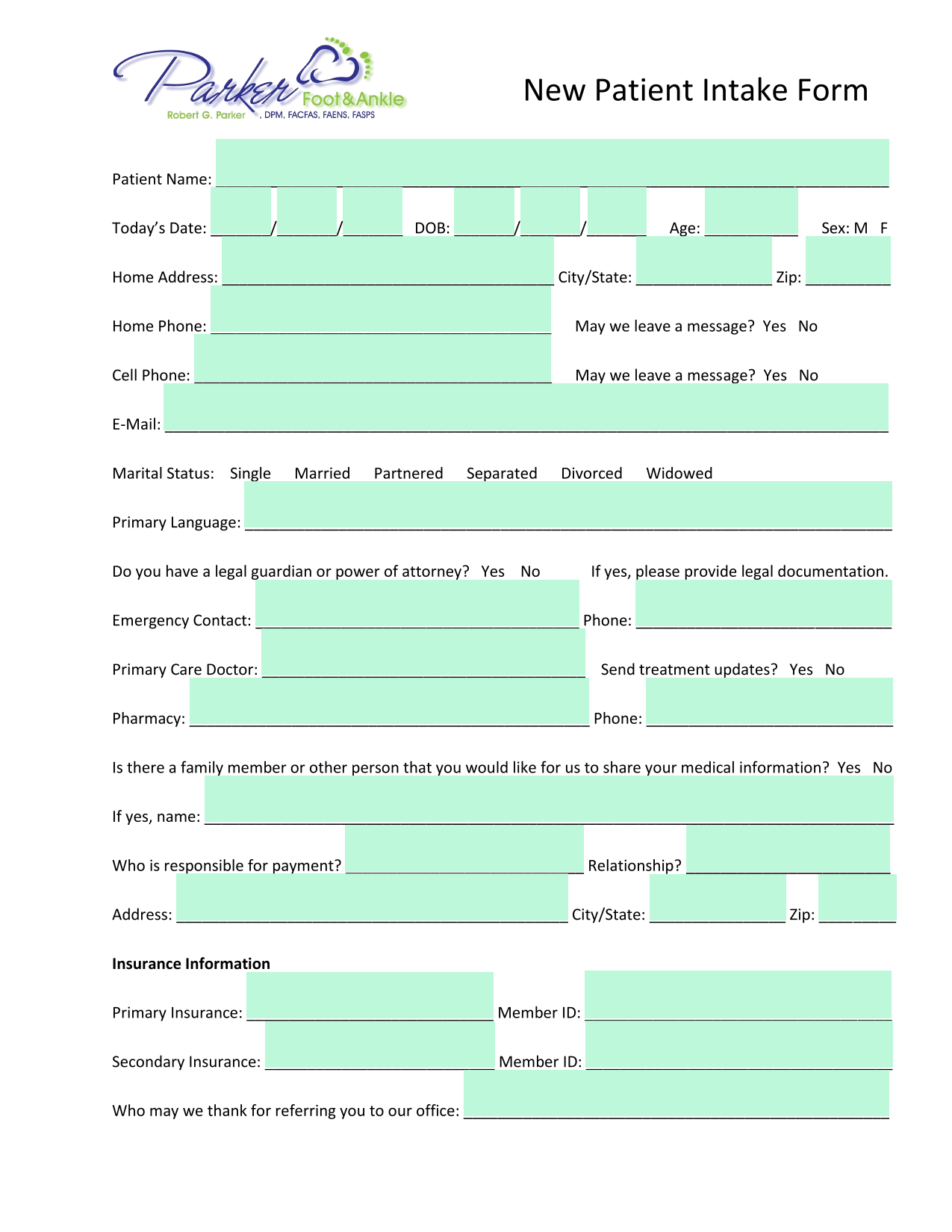 New Patient Intake Form screenshot