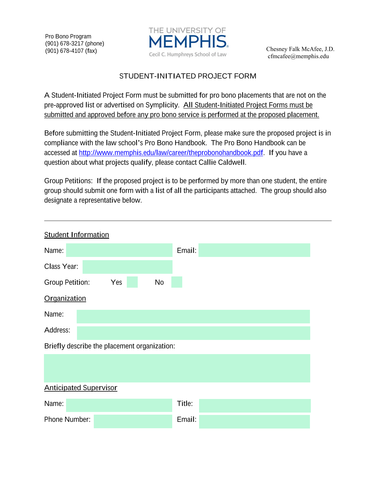 Student Initiated Project Form screenshot