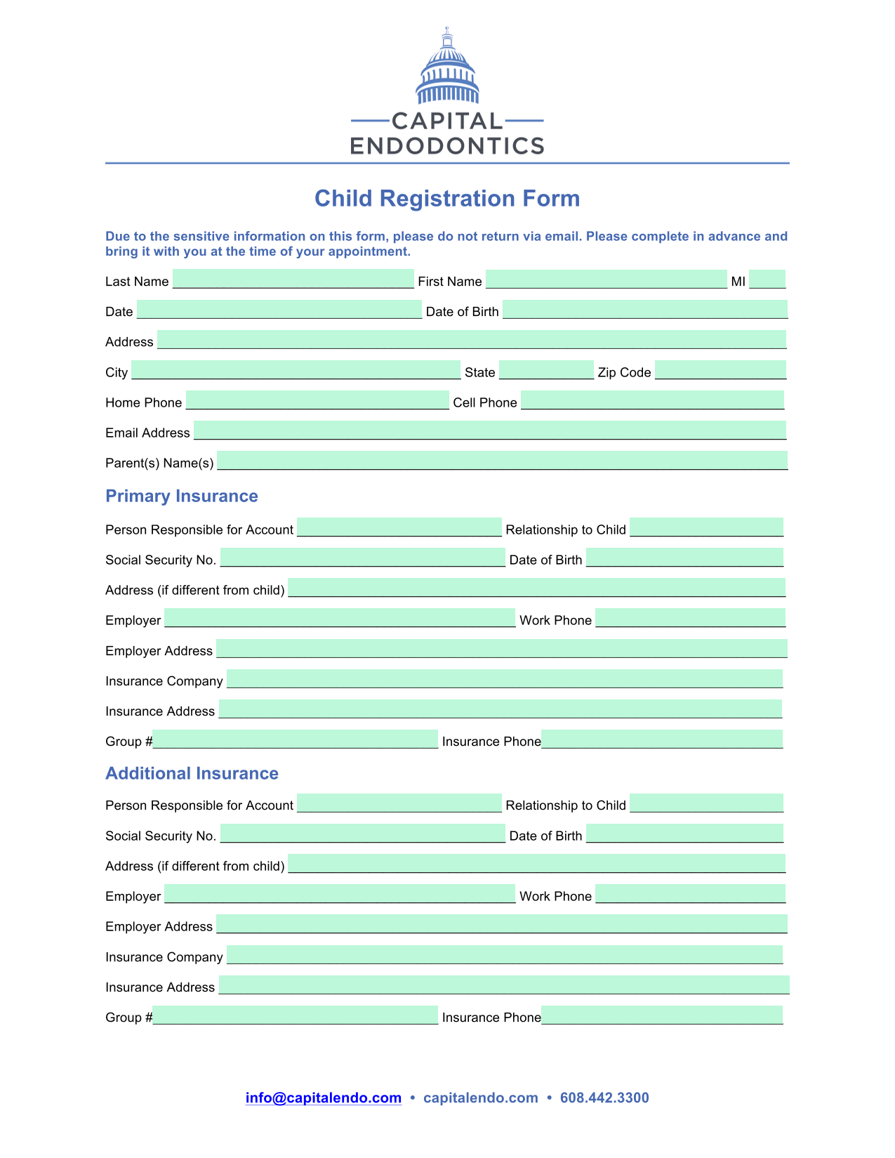 Child Registration Form screenshot