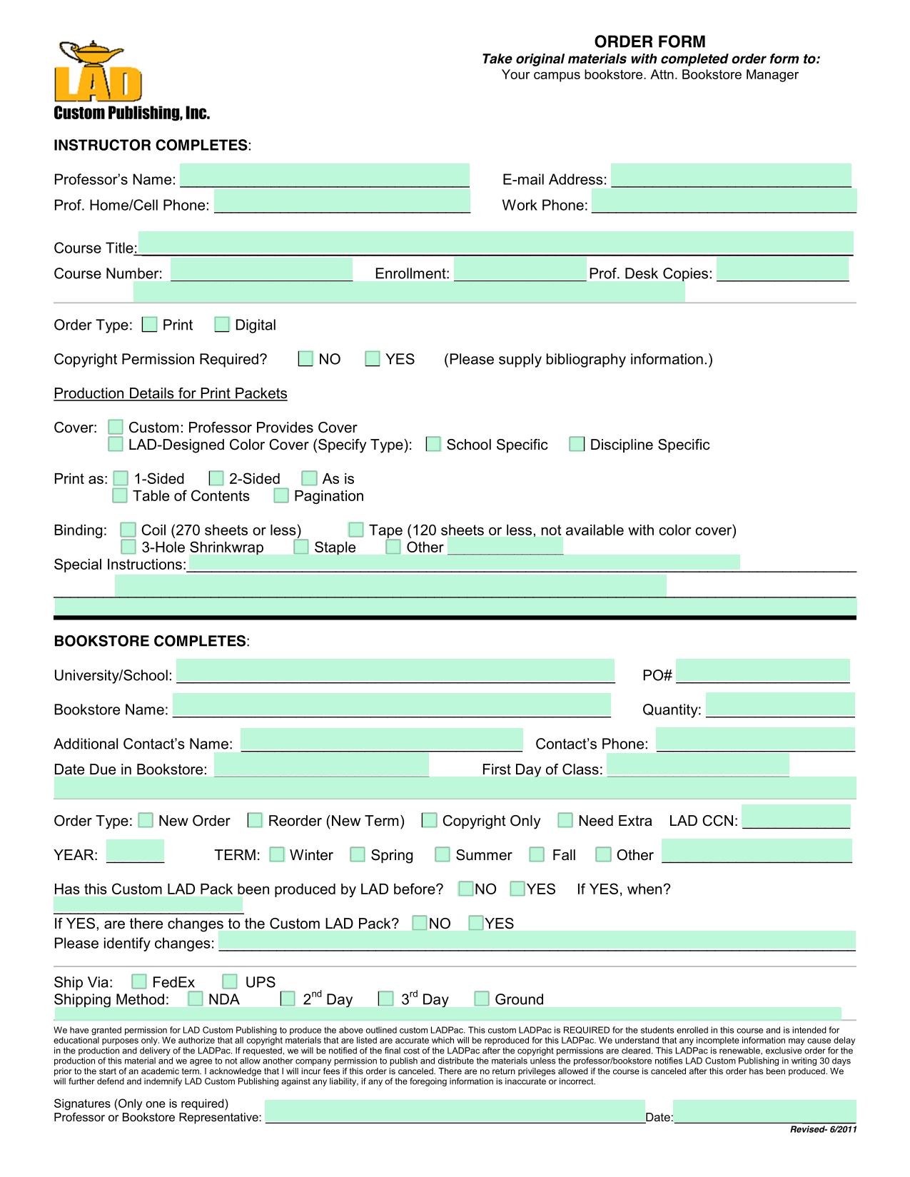 ORDER FORM screenshot