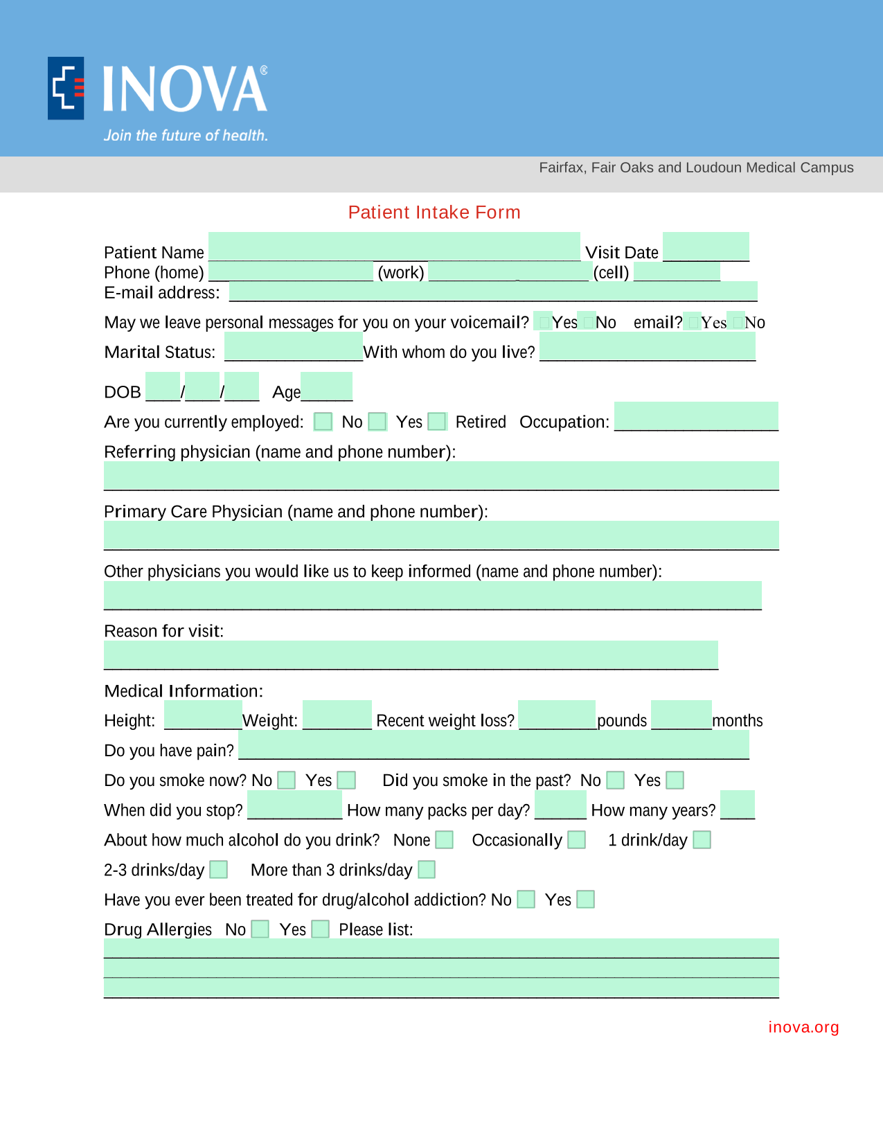 Patient Intake Form screenshot