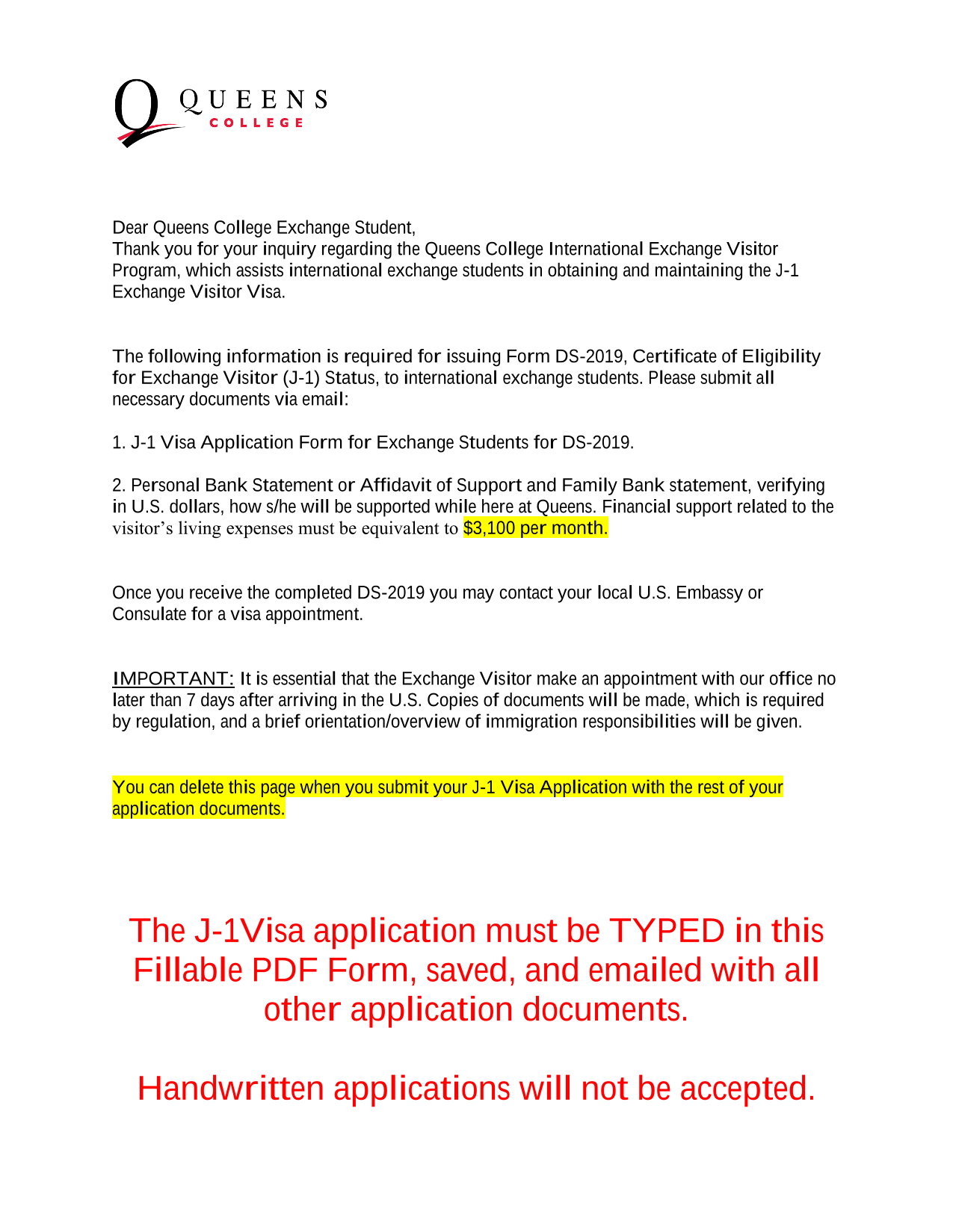 J 1 Visa Application Form For Exchange Students screenshot