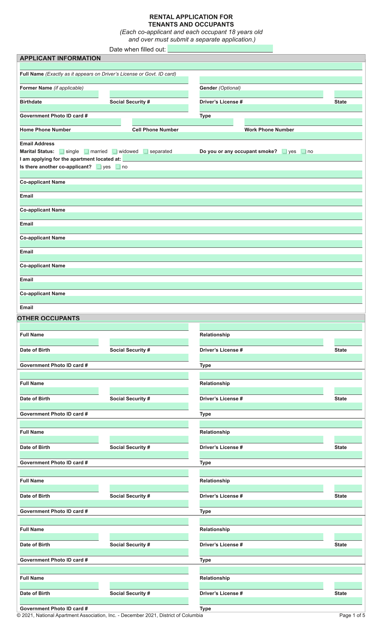 Rental Application Form screenshot