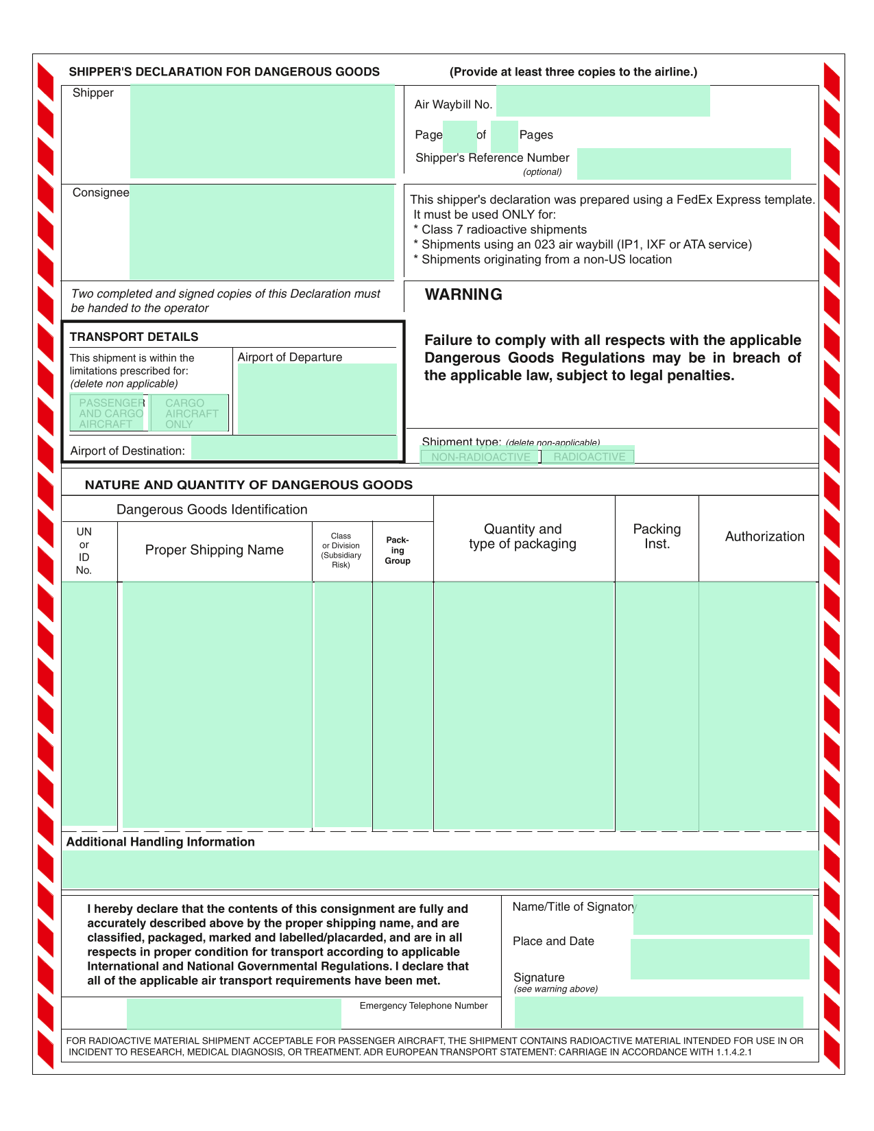 ShipperS Declaration For Dangerous Goods screenshot