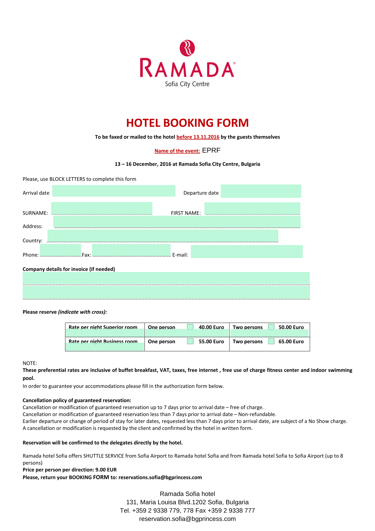 Hotel Booking Form screenshot