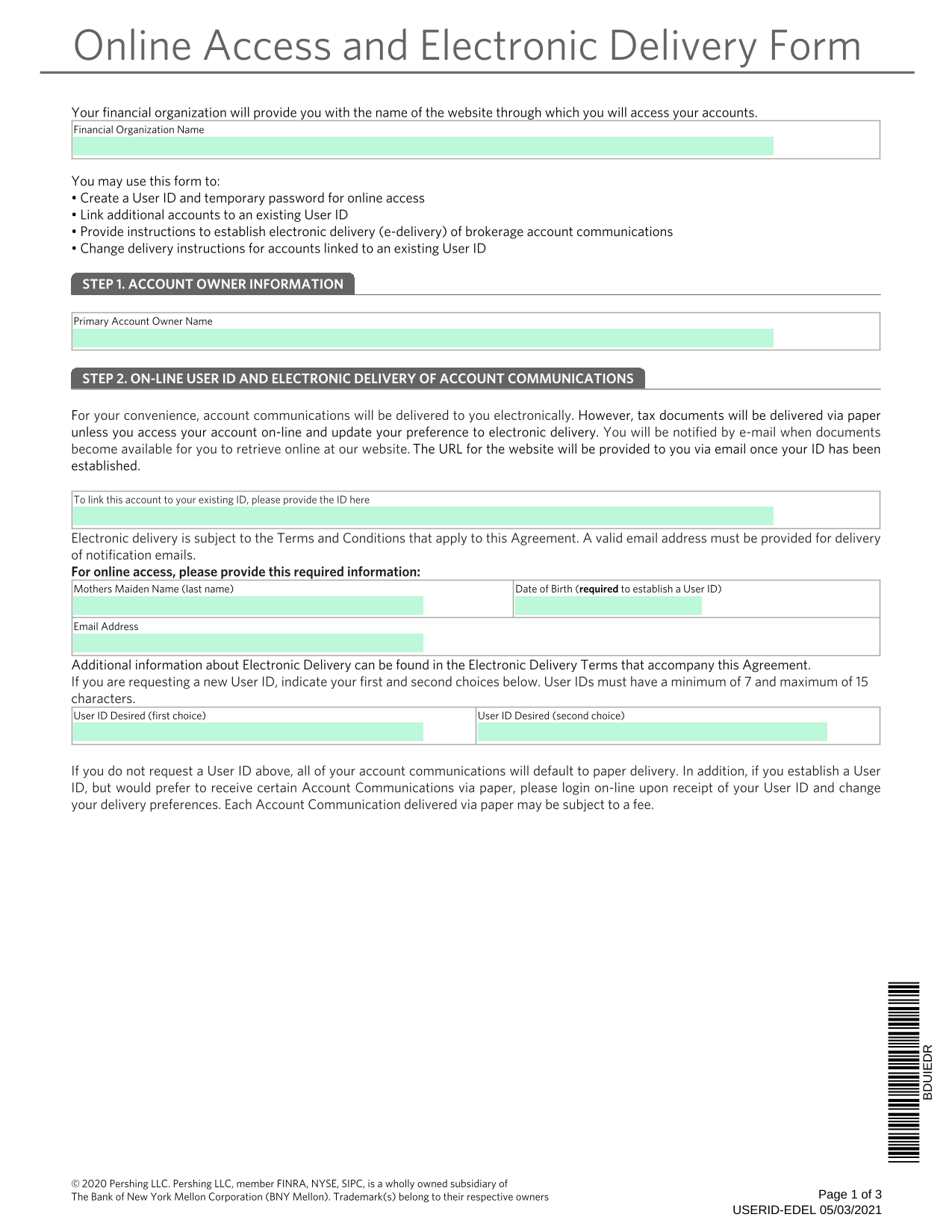 Online Access And Electronic Delivery Form screenshot