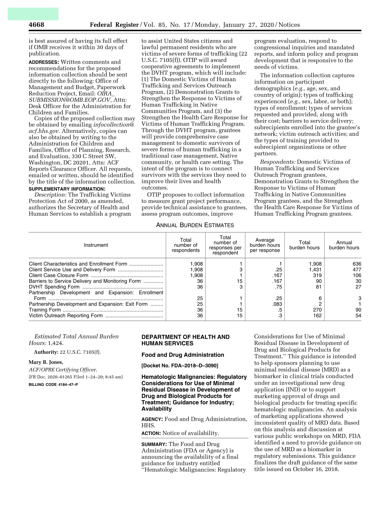 Federal Register Vol. 85, No. 17 screenshot
