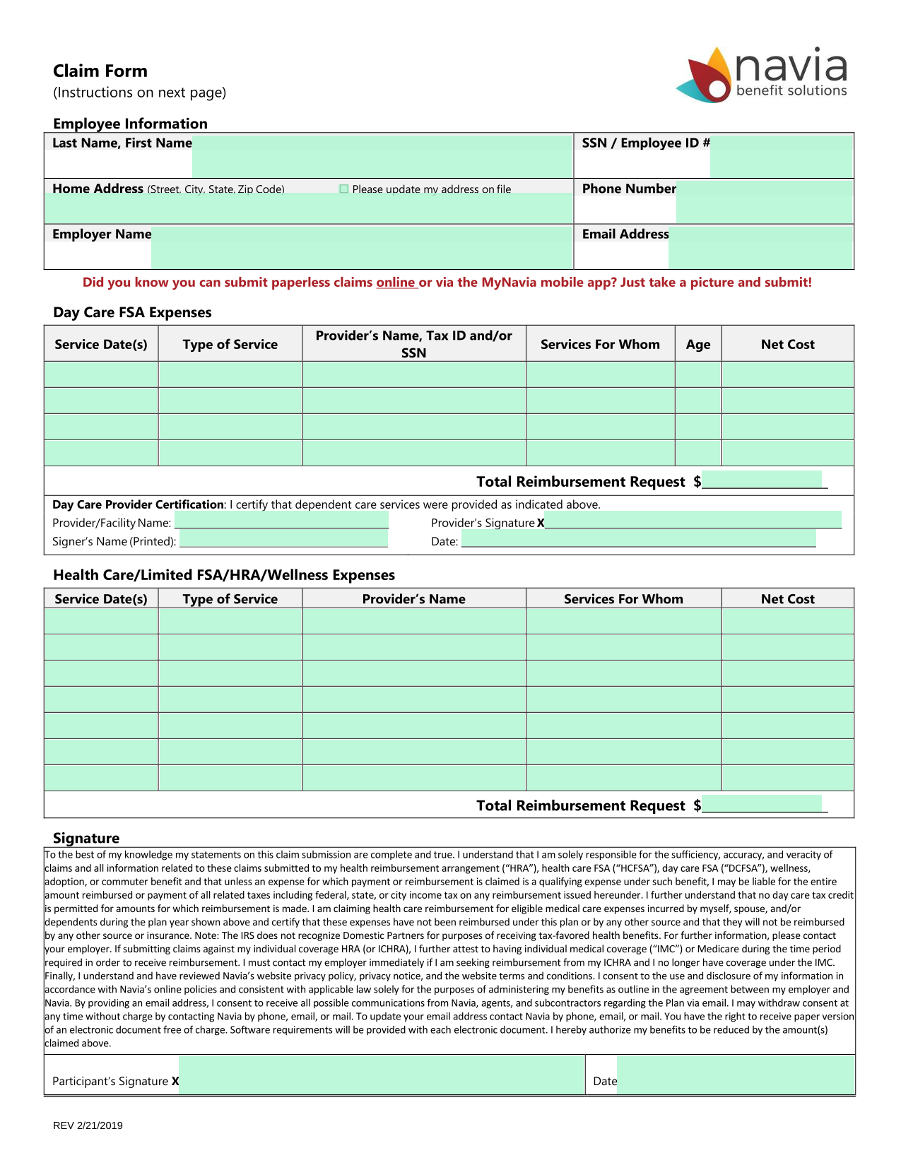 Claim Form screenshot