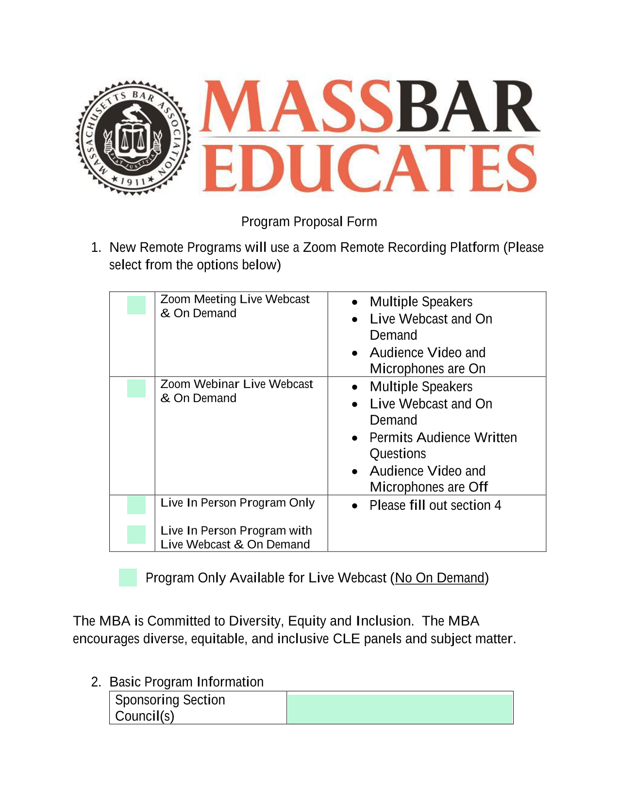 Program Proposal Form screenshot